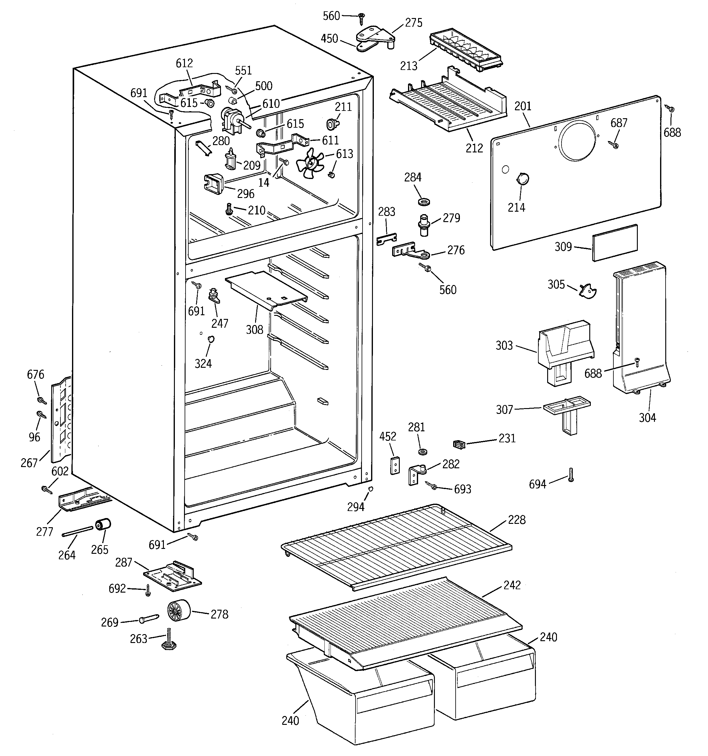 GE GTR18BBMBLCC cabinet diagram