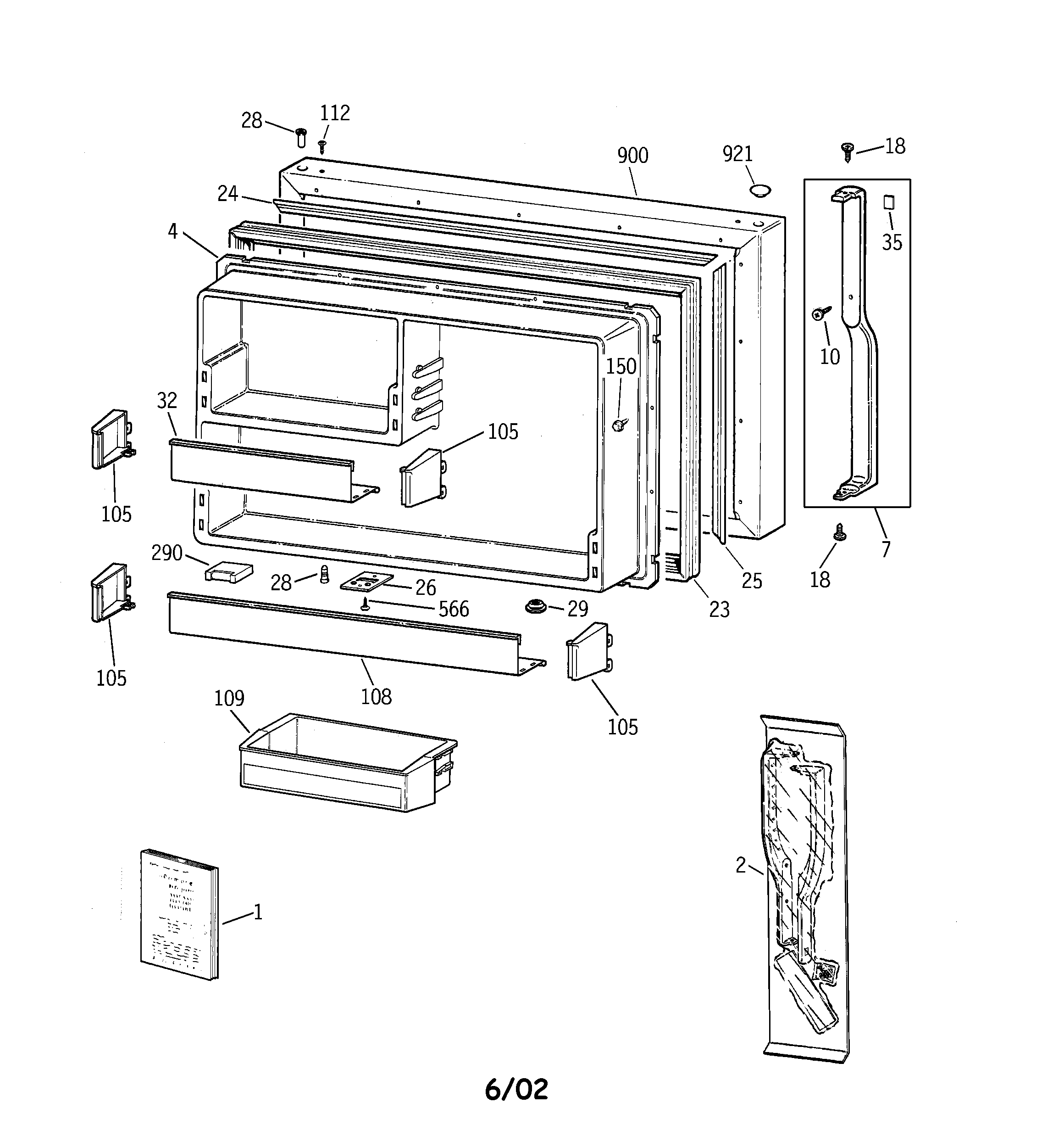 GE TBX25PABRRWW freezer door diagram