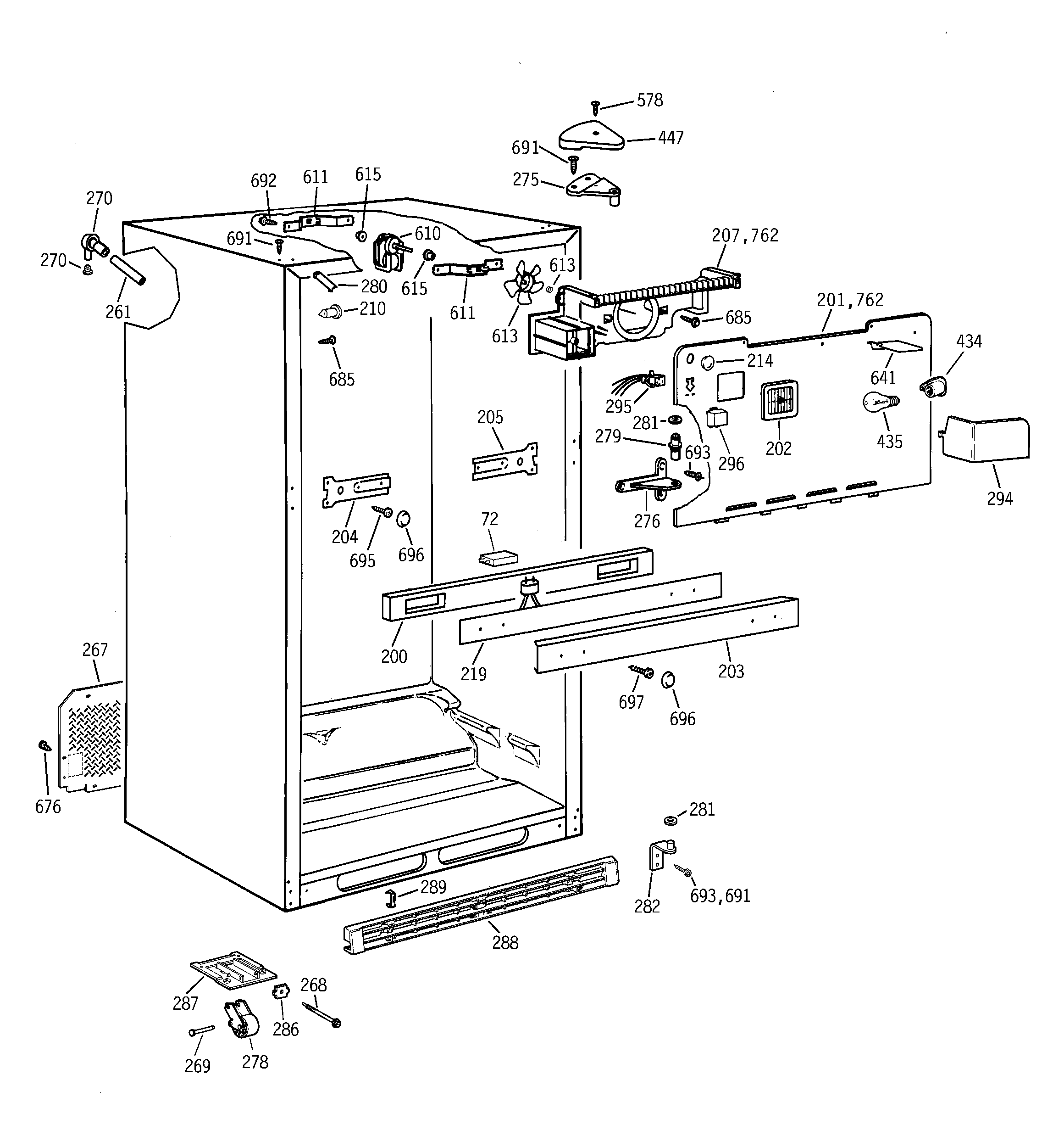 GE TBX25PABRRWW cabinet diagram