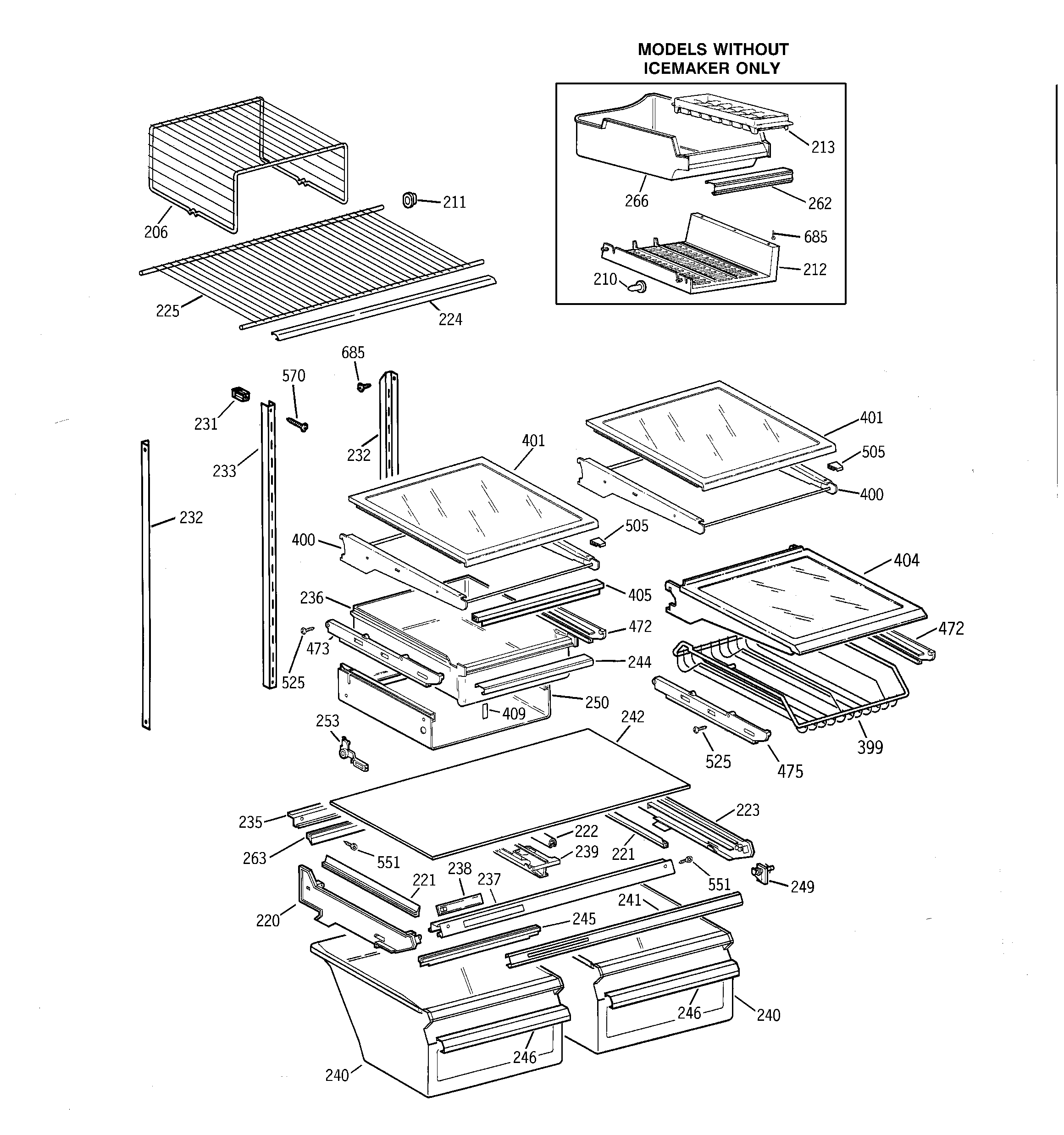 GE TBX25PABRRWW shelves diagram
