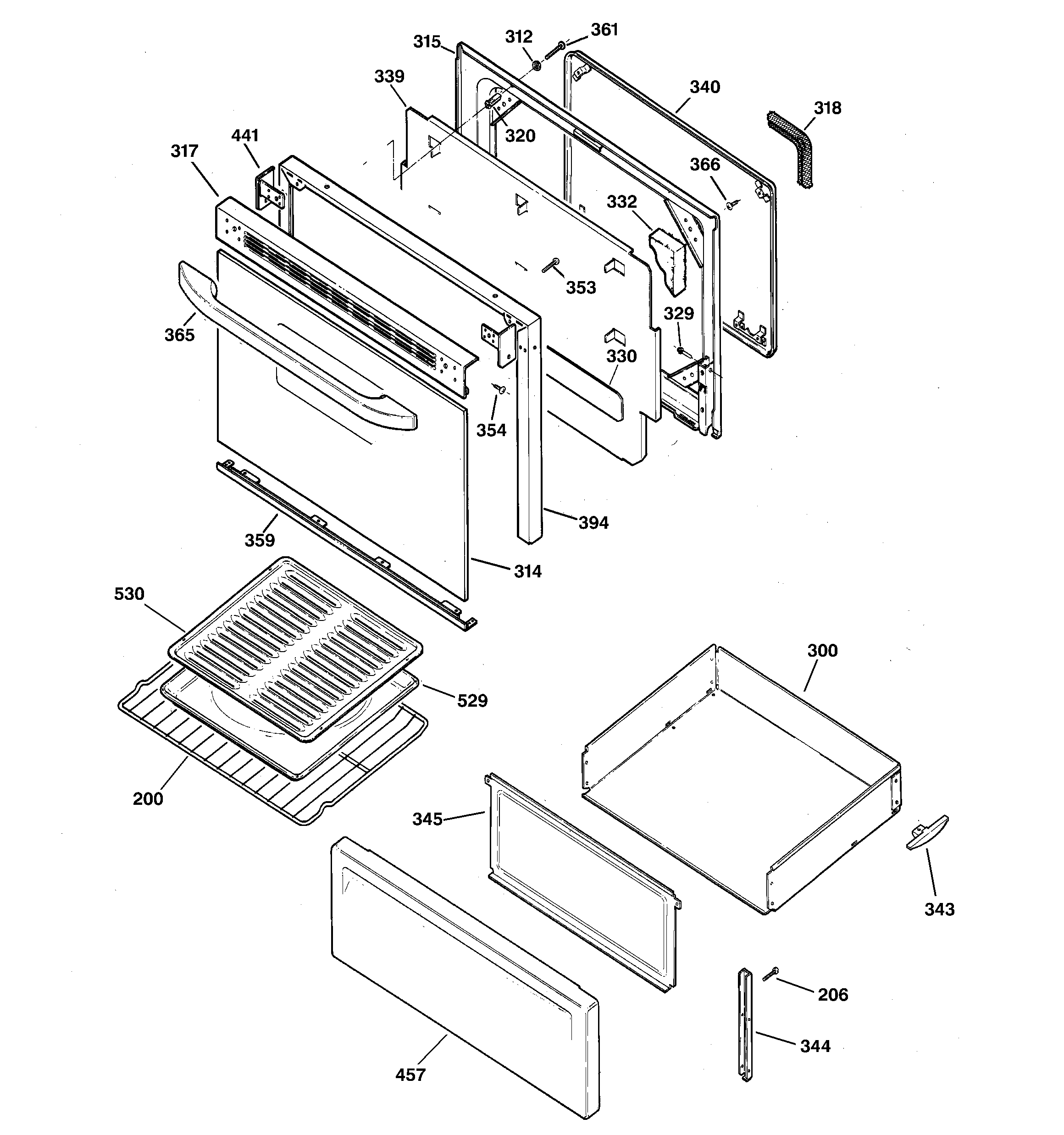 GE JBP21WC3WW door & drawer parts diagram