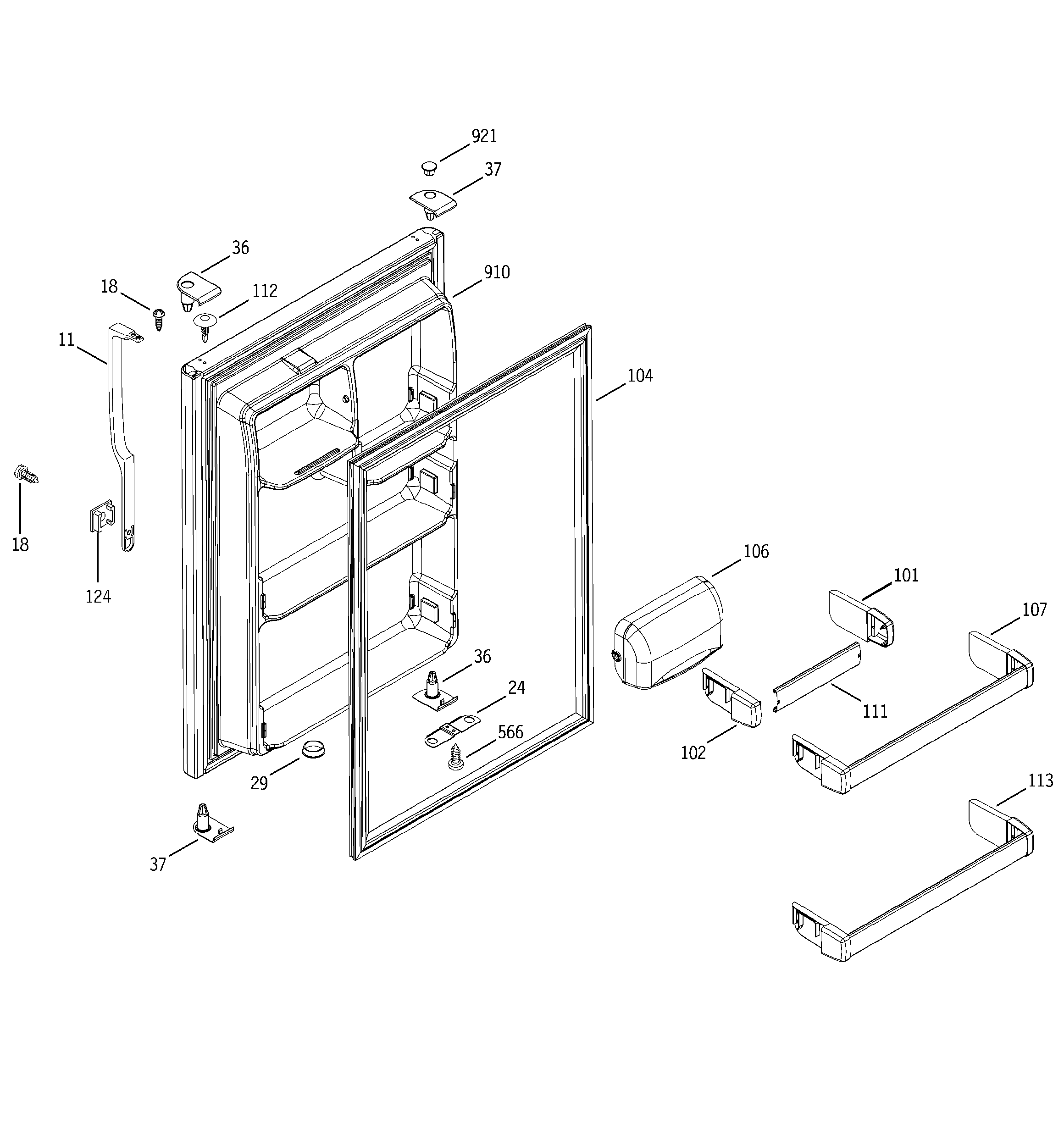 Hotpoint HTS18GBMCRWW fresh food door diagram