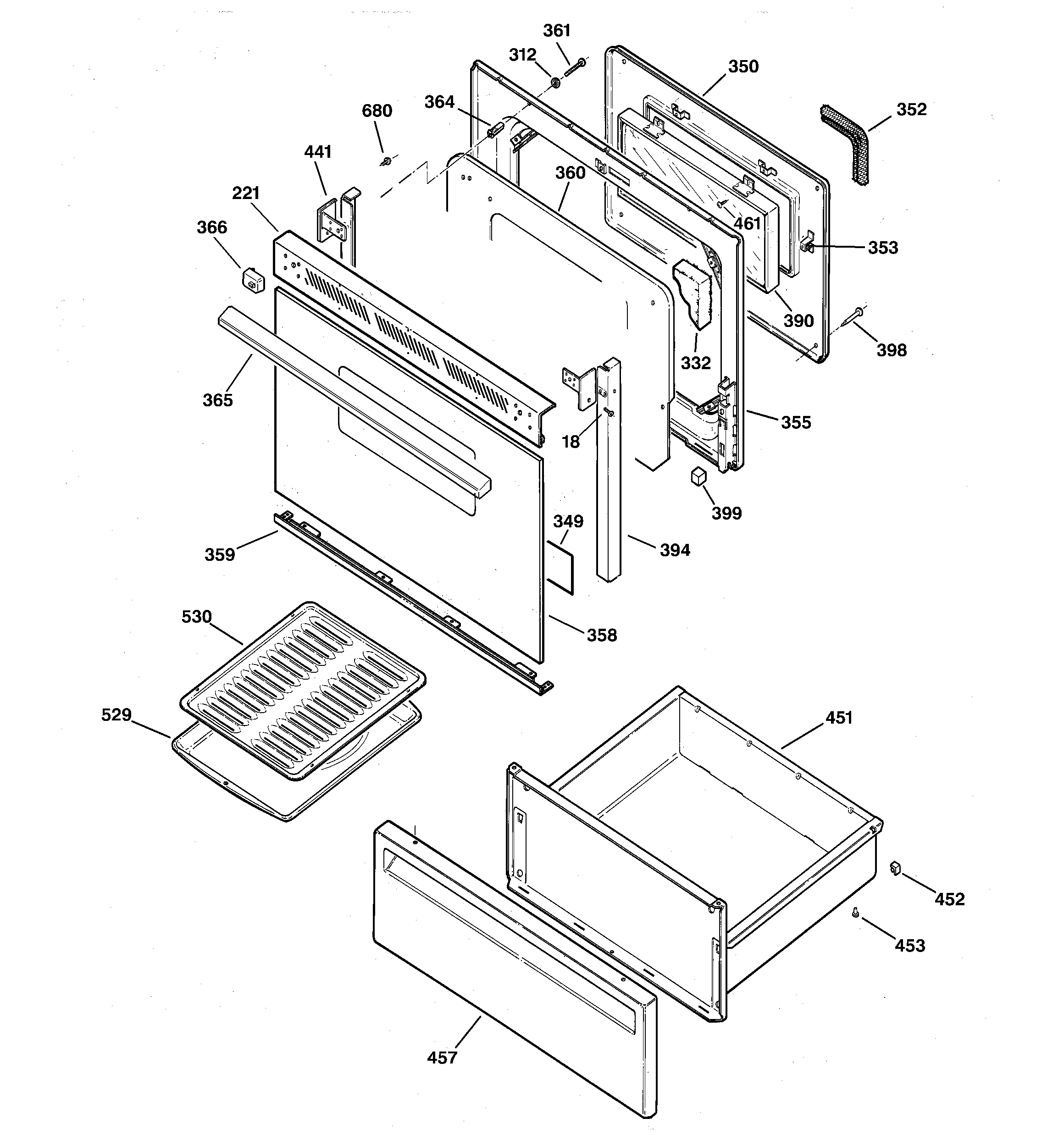 Hotpoint RB757BB1 door & drawer parts diagram