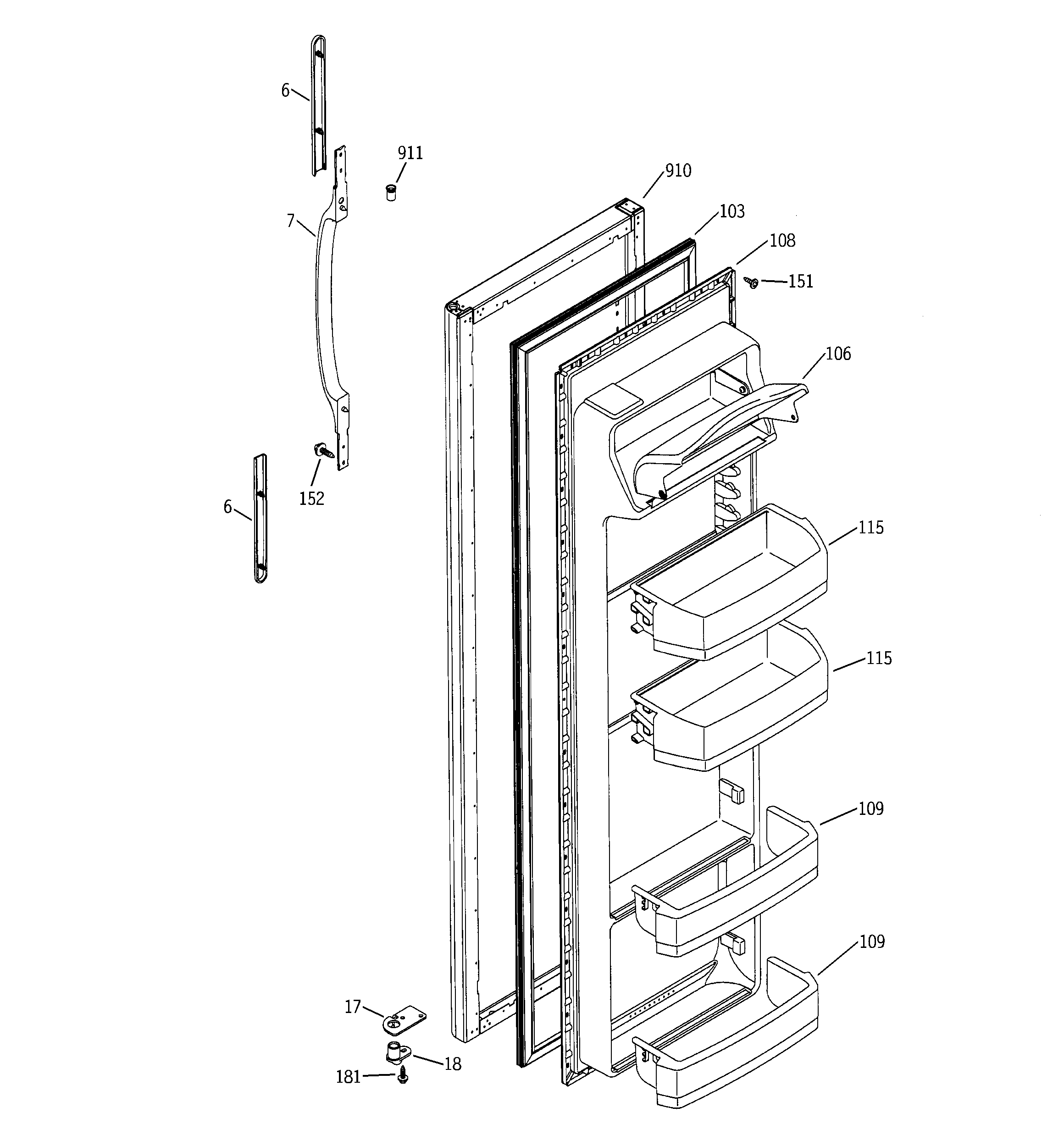 RCA RSG20DDMCFWW fresh food door diagram