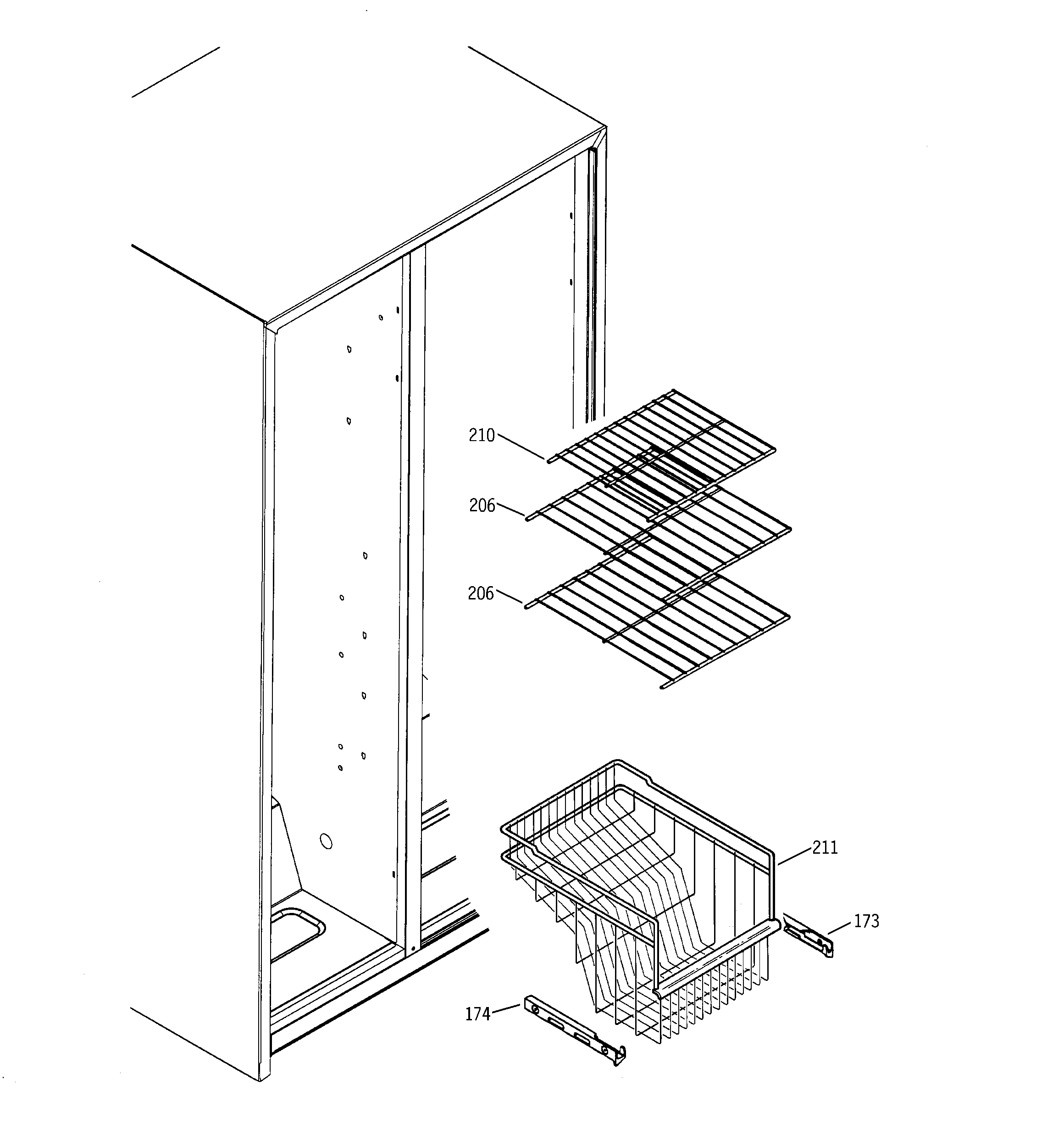 RCA RSG20DDMCFWW freezer shelves diagram