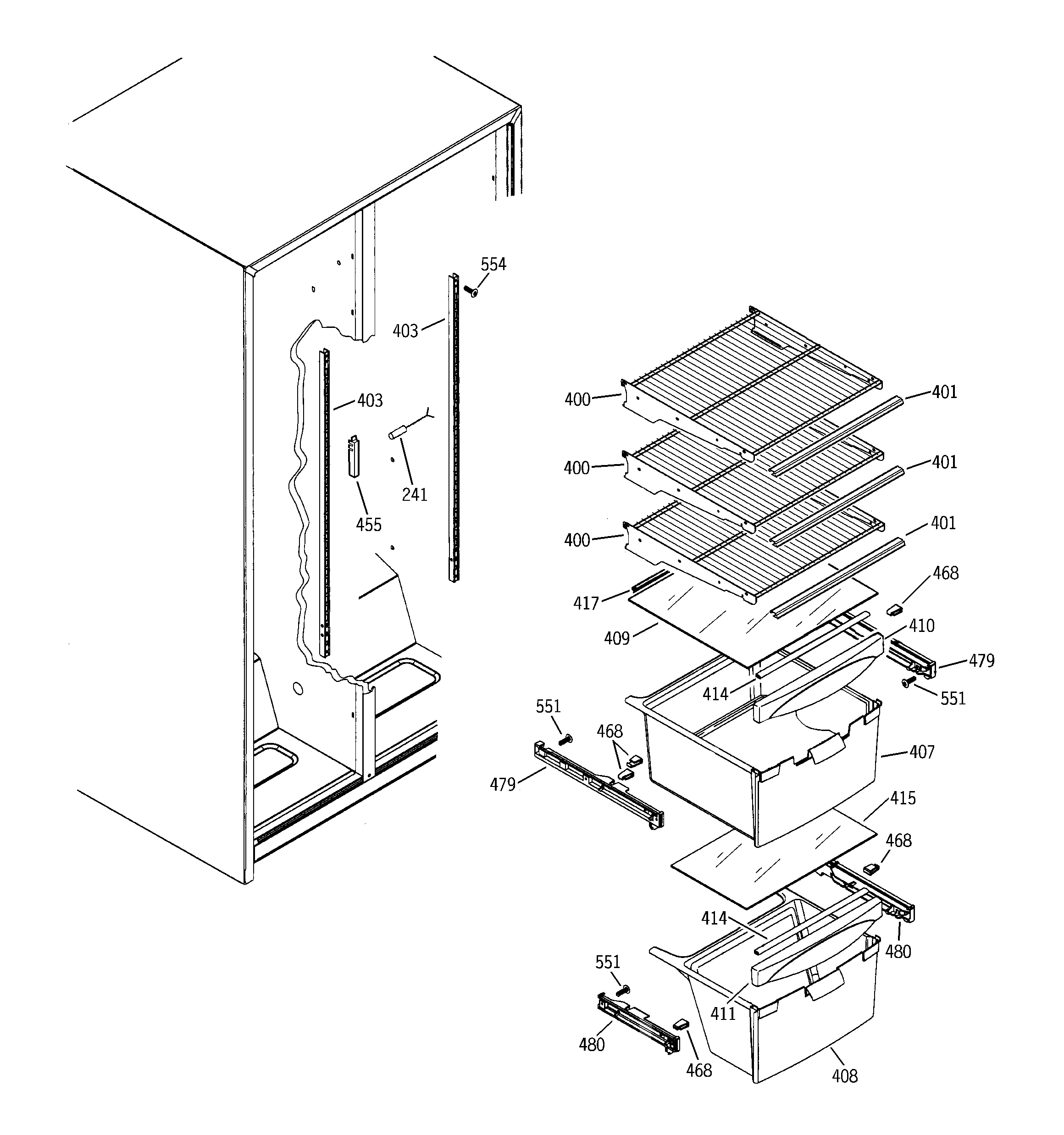 RCA RSG20DDMCFWW fresh food shelves diagram