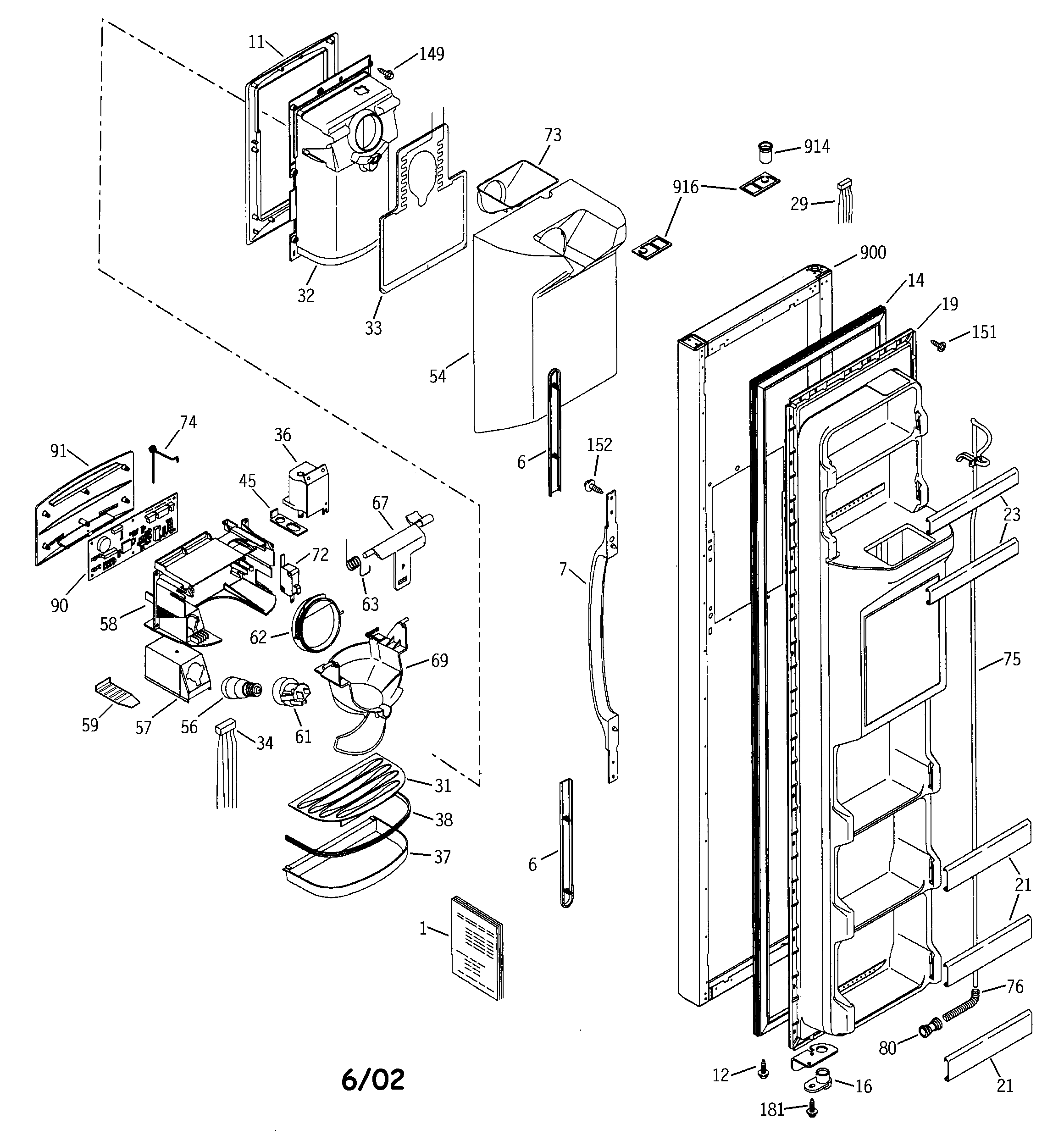 RCA RSG25KEMBFWW freezer door diagram