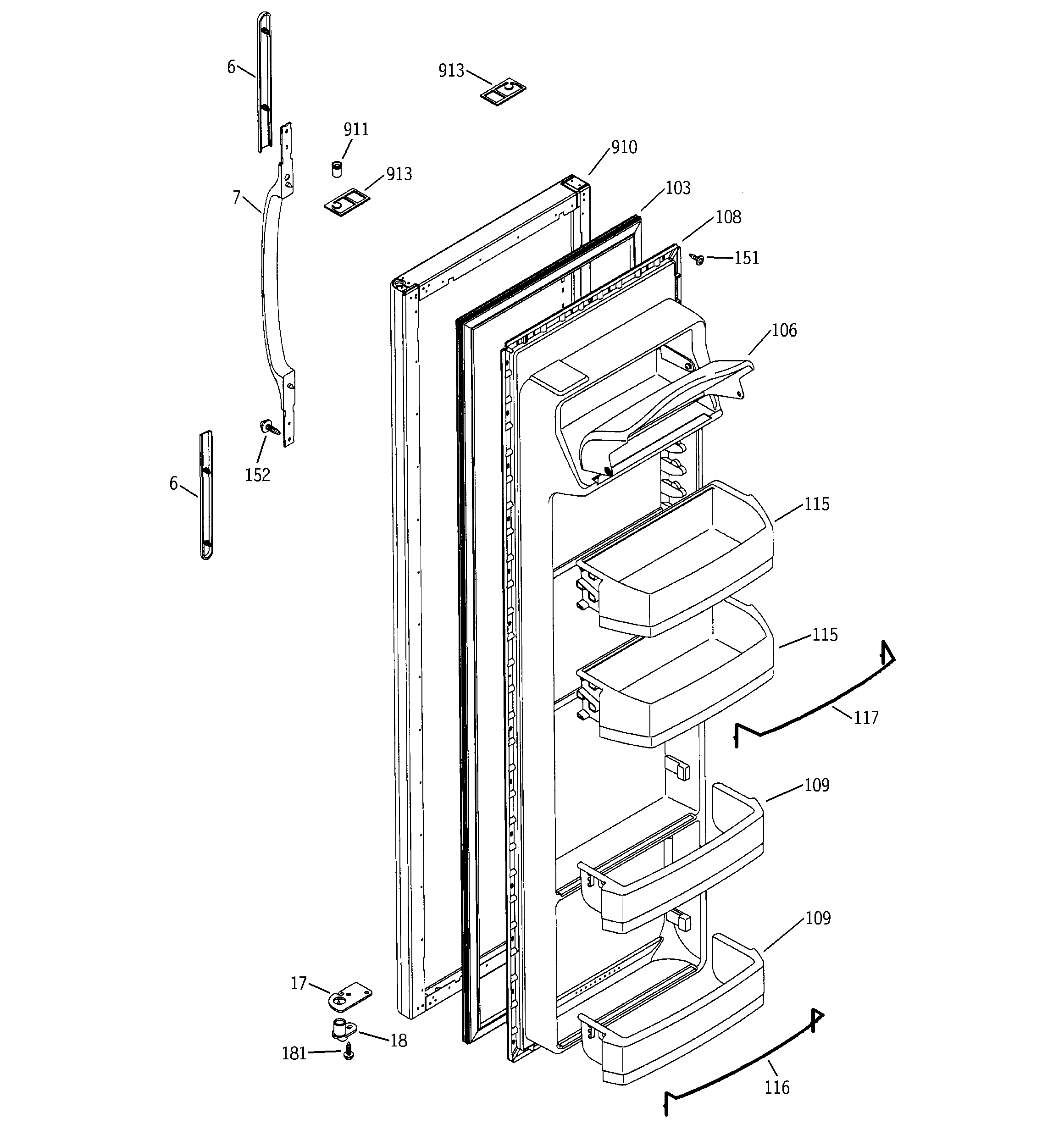 RCA RSG25KEMBFWW fresh food door diagram