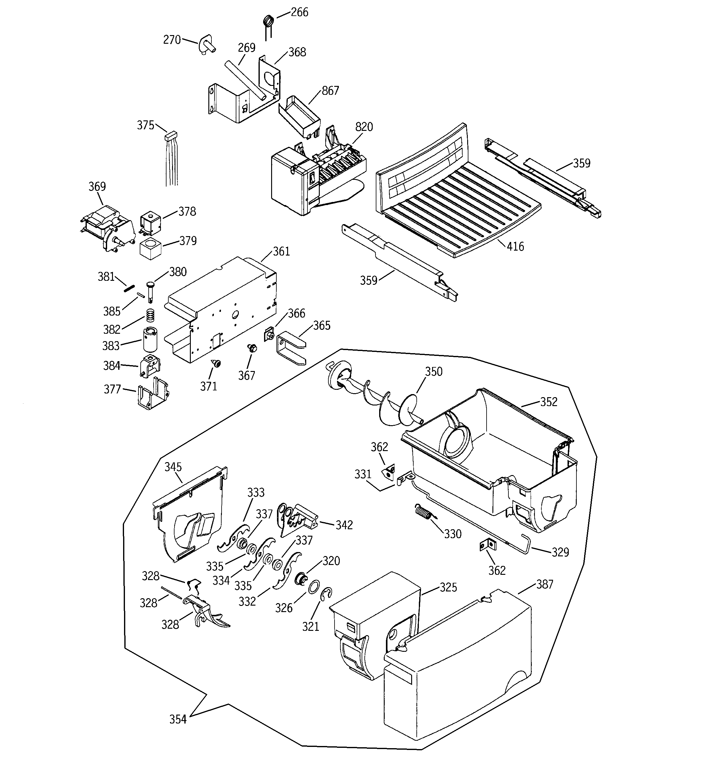 RCA RSG25KEMBFWW ice maker & dispenser diagram