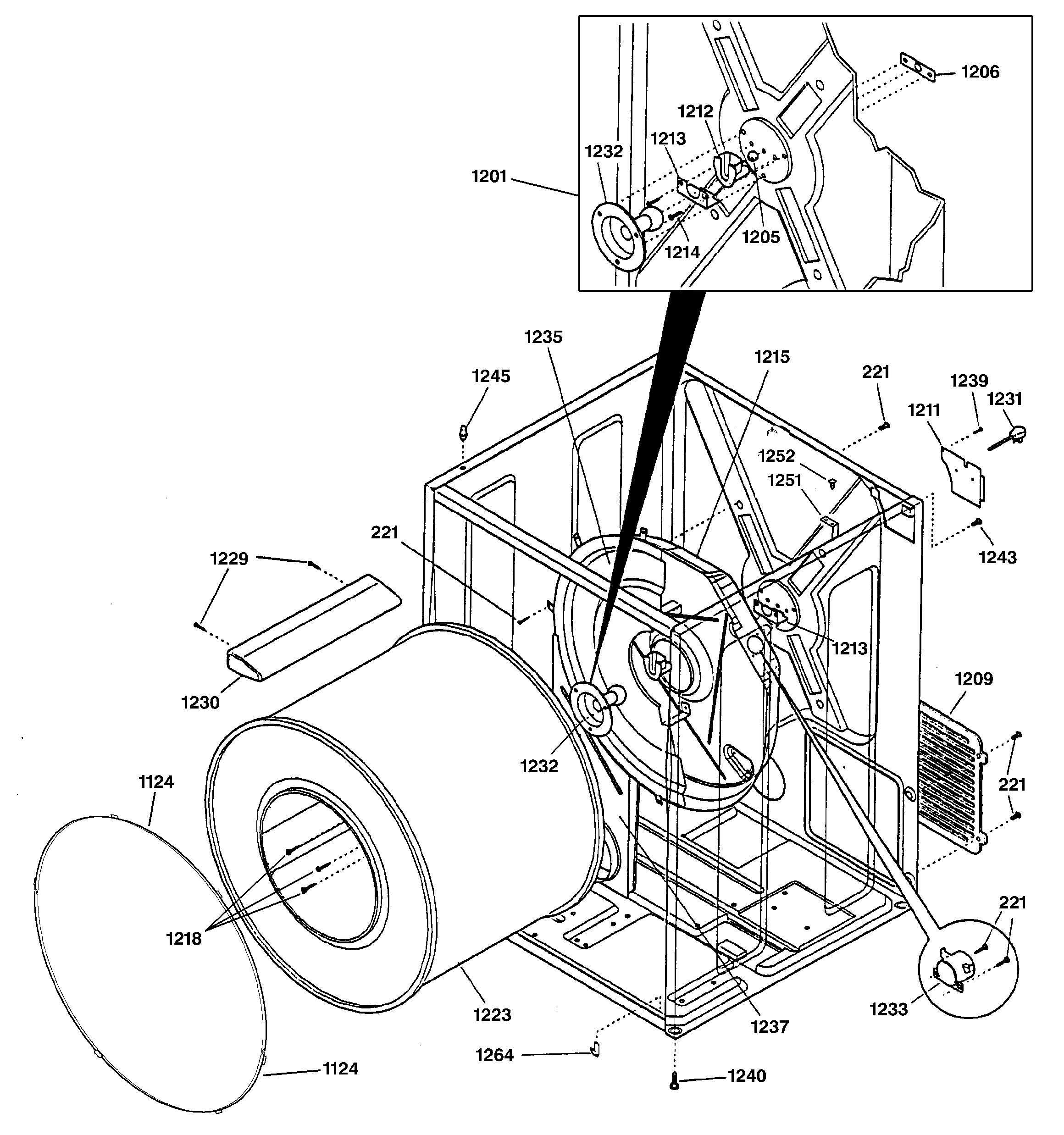 GE DCB330GB1KC cabinet & drum diagram