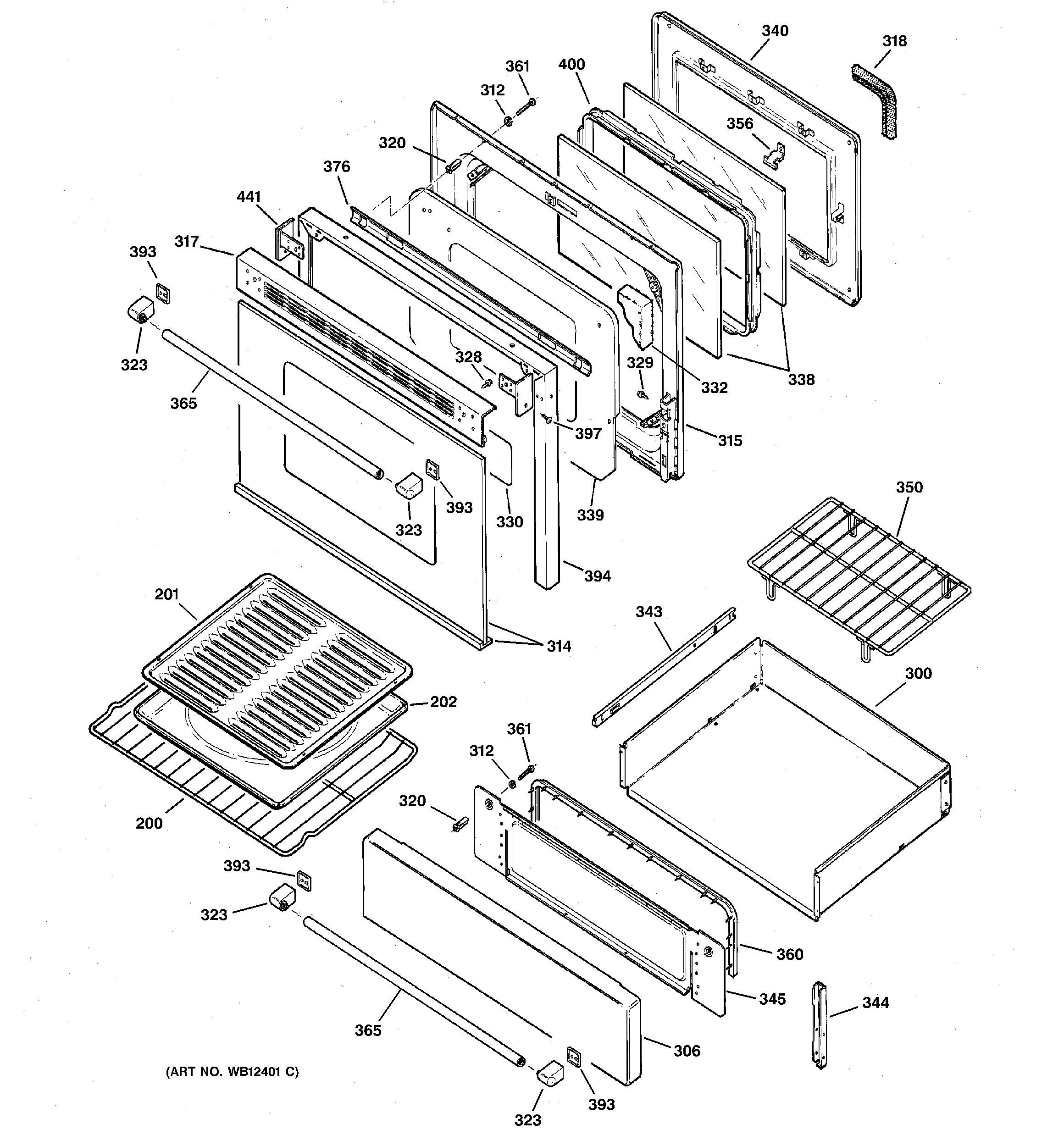GE JGBP90MEB6BC door & drawer parts diagram