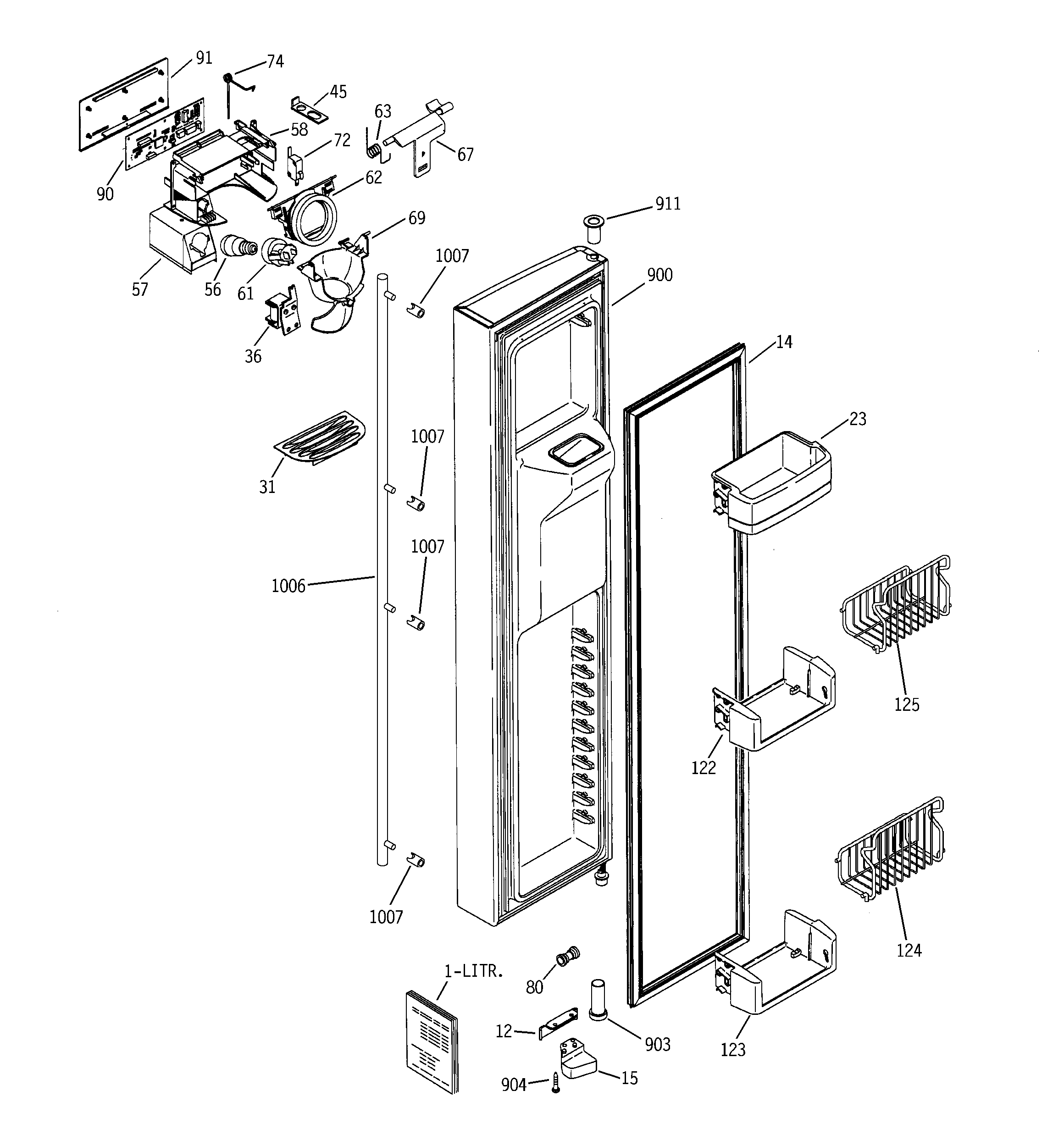 GE ZFSB25DMDSS freezer door diagram