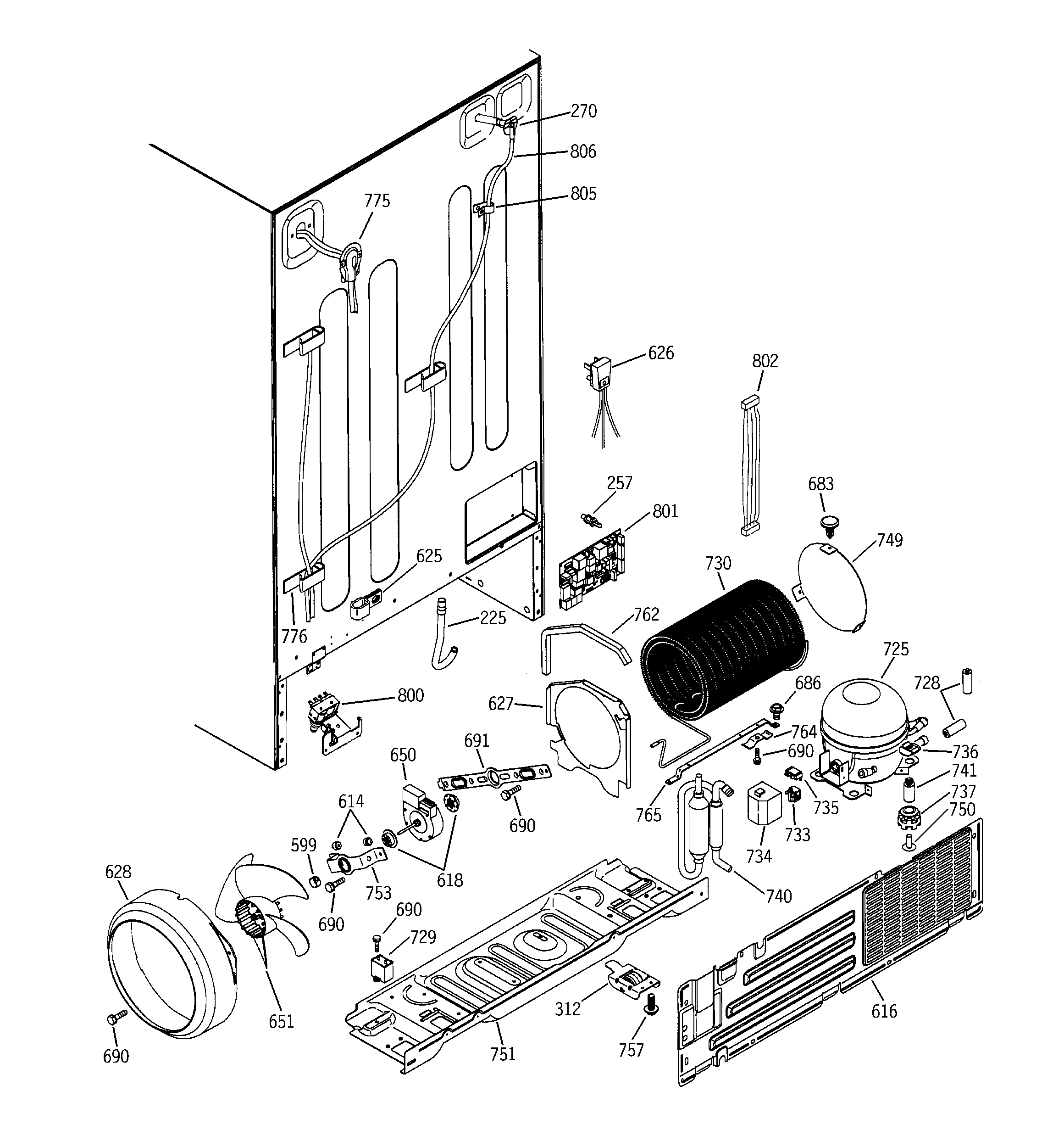 GE ZFSB25DMDSS sealed system & mother board diagram
