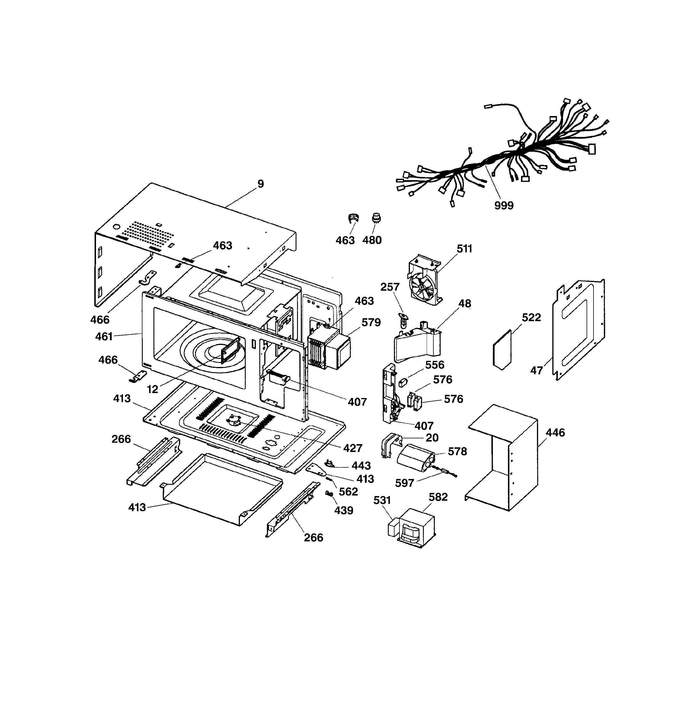 GE JTP95WA2WW microwave body parts diagram