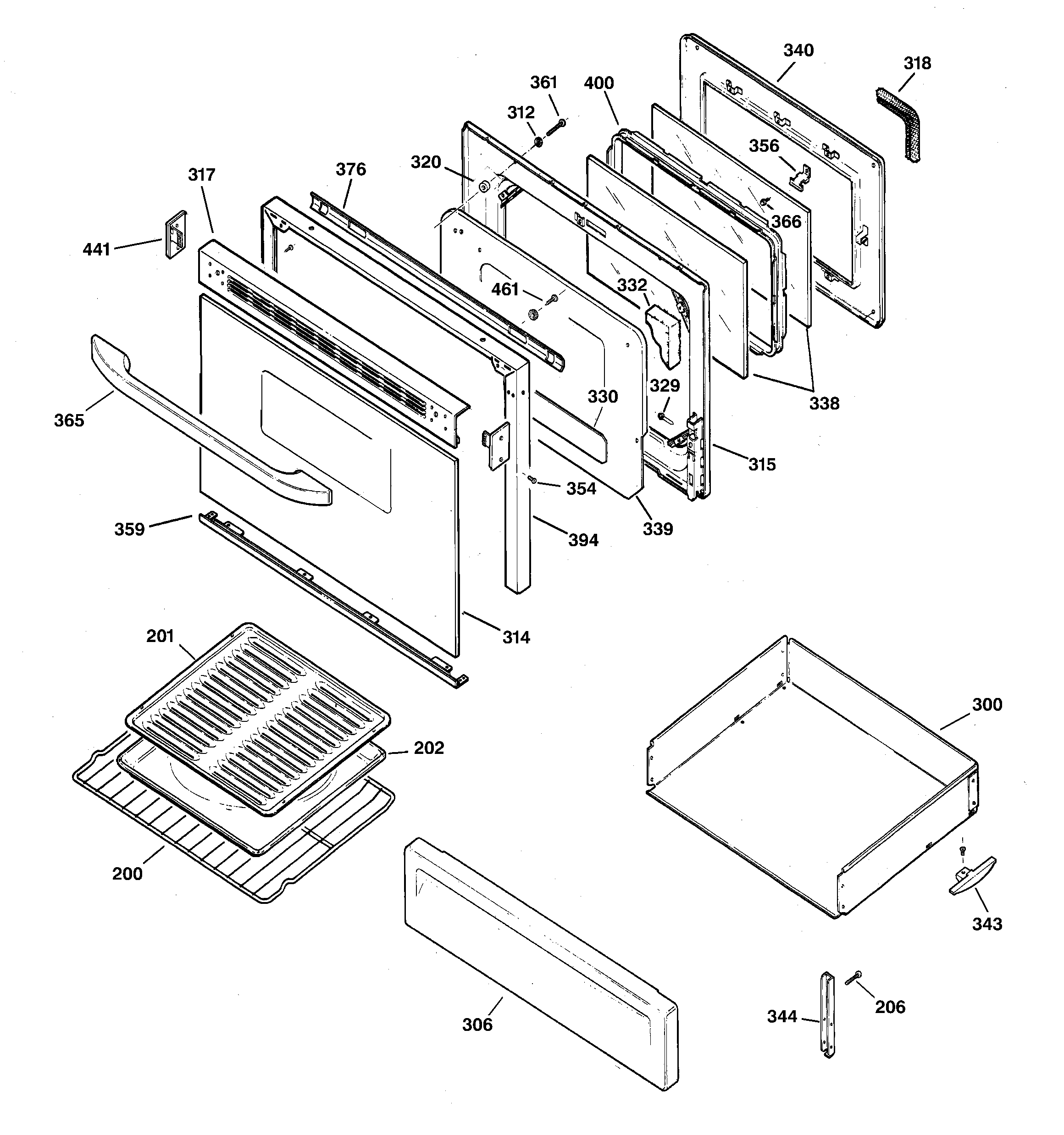 GE JGBP30BEA7WH door & drawer parts diagram