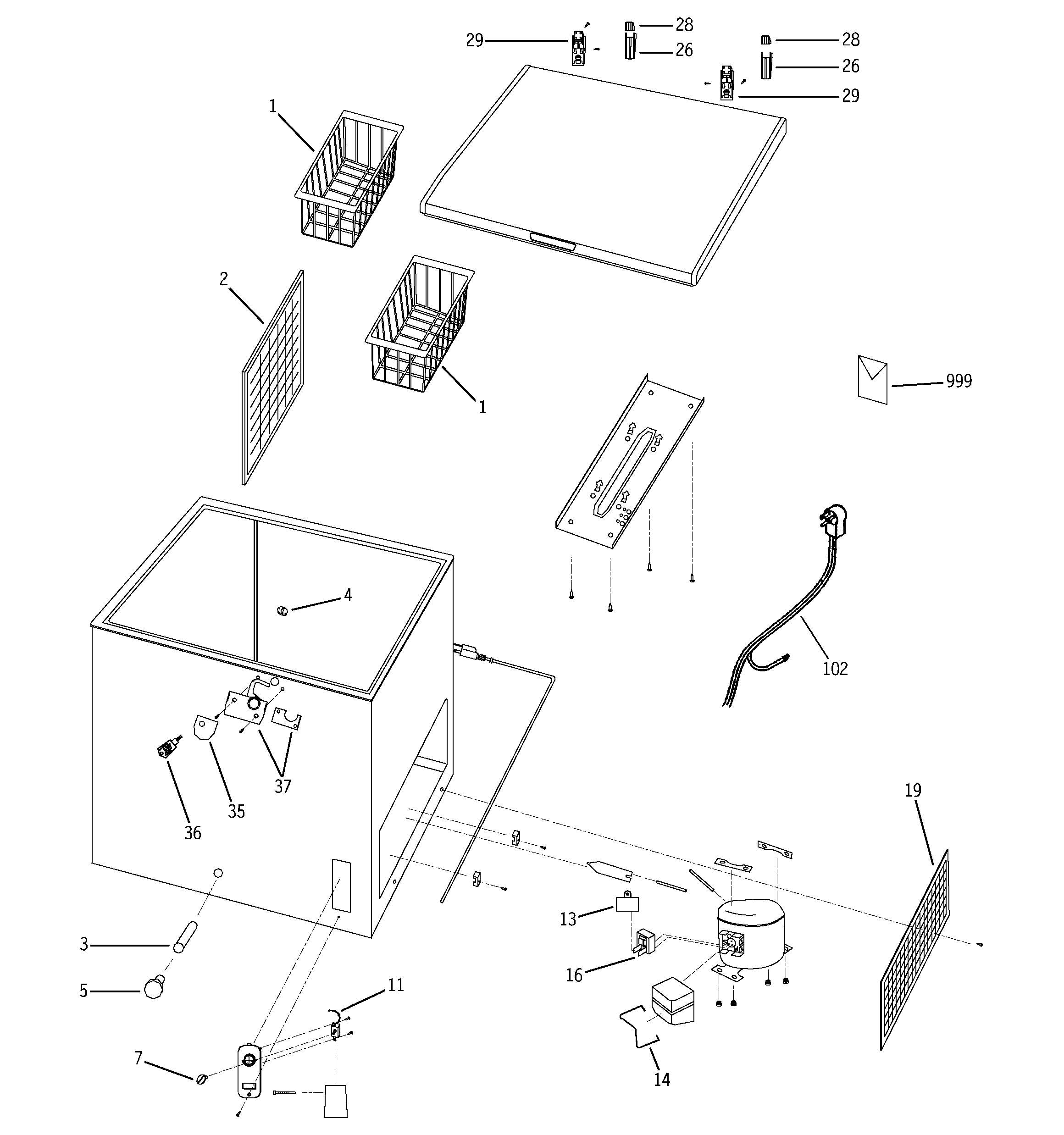 GE FCM7WNBWH freezer diagram