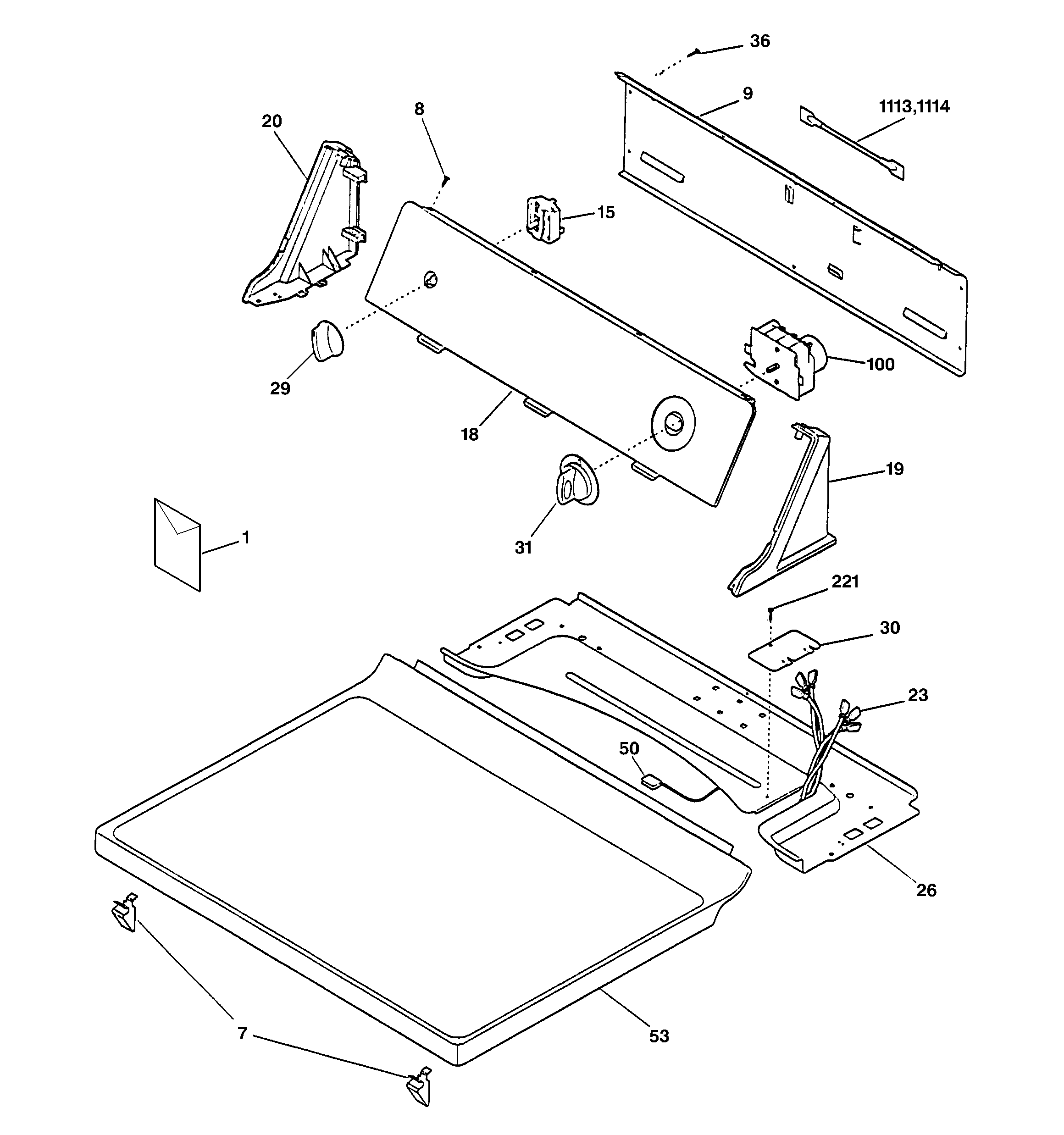 Hotpoint NVL333EB1CC controls & top panel diagram