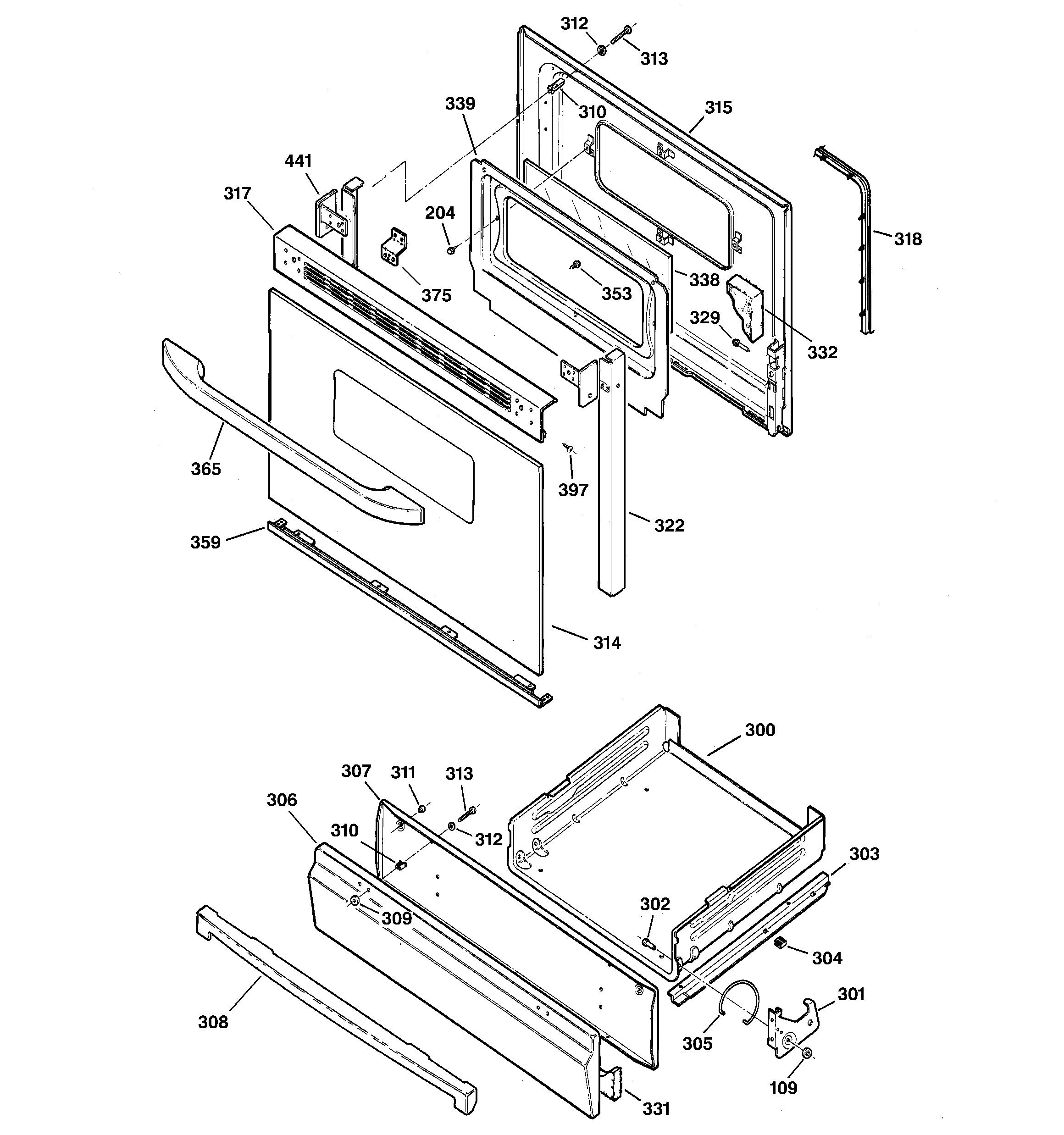 Kenmore 36271332201 door & drawer parts diagram