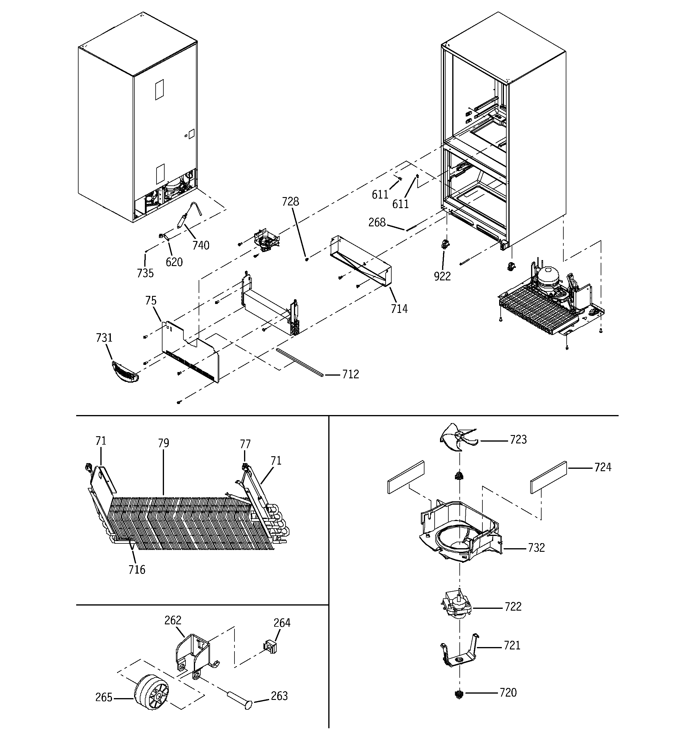 GE PDS22LBNAWW evaporator & freezer control assemb diagram