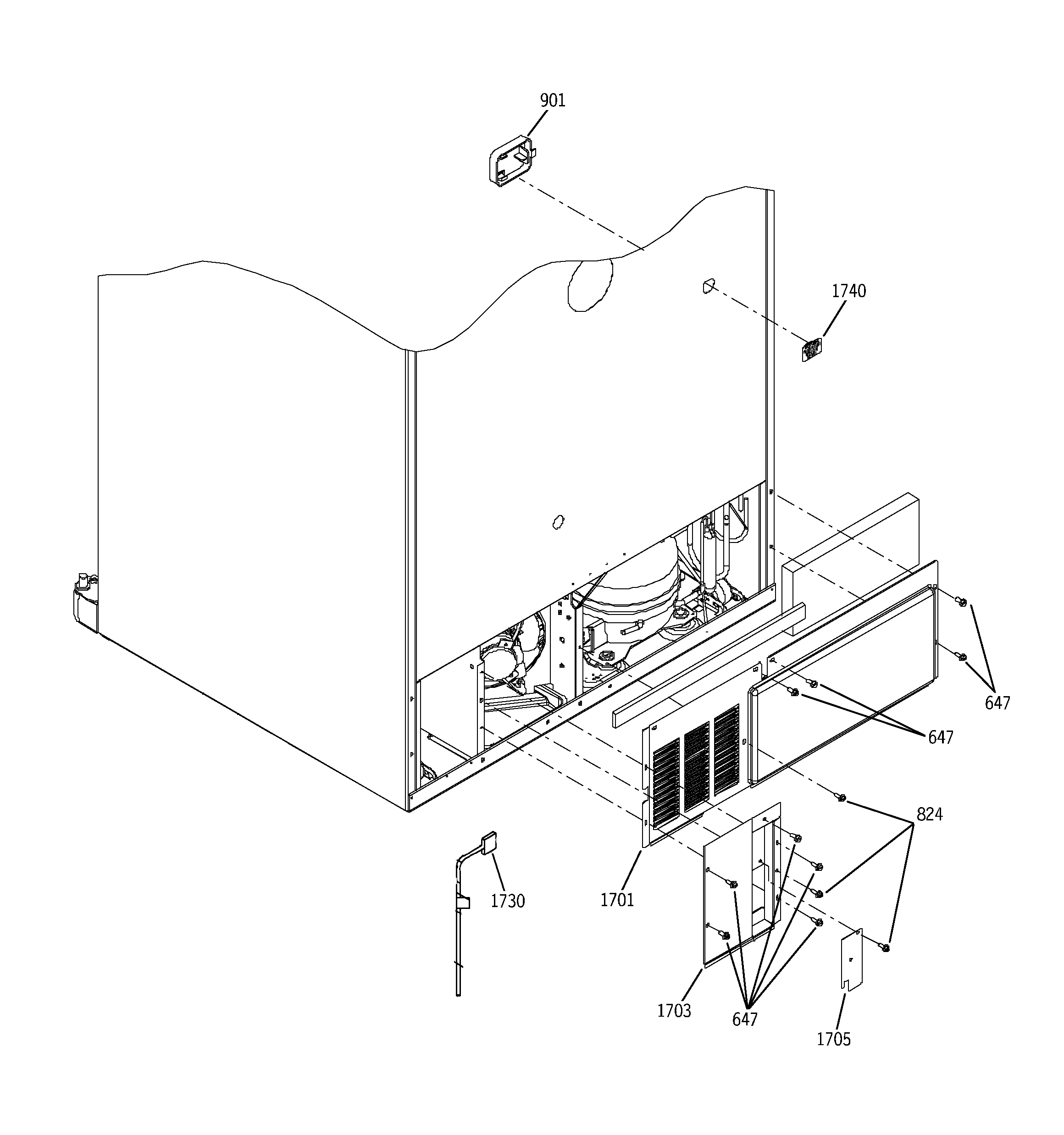 GE PDS22LBNAWW cabinet back diagram