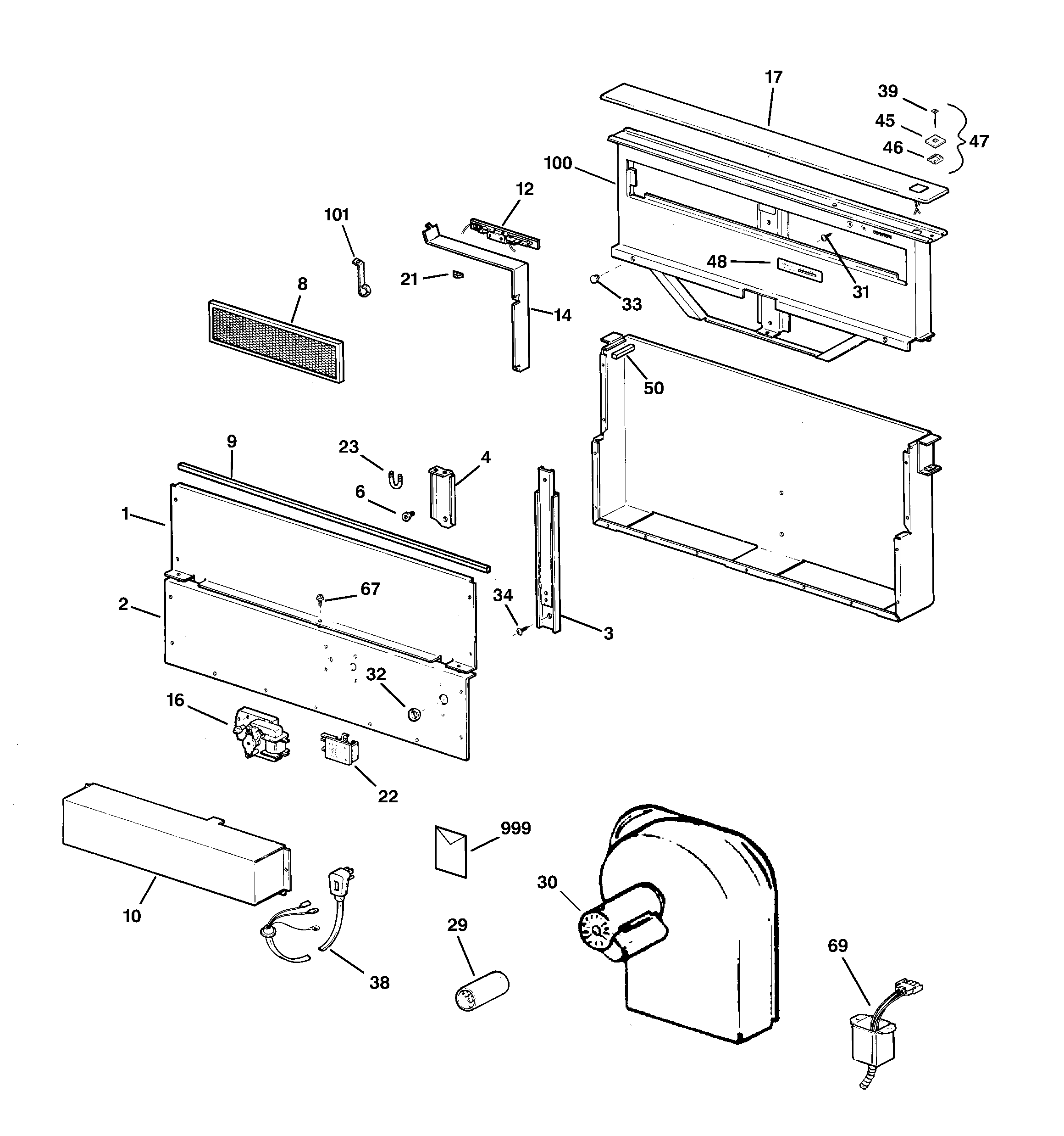 GE ZVB36BB3BB range hood diagram