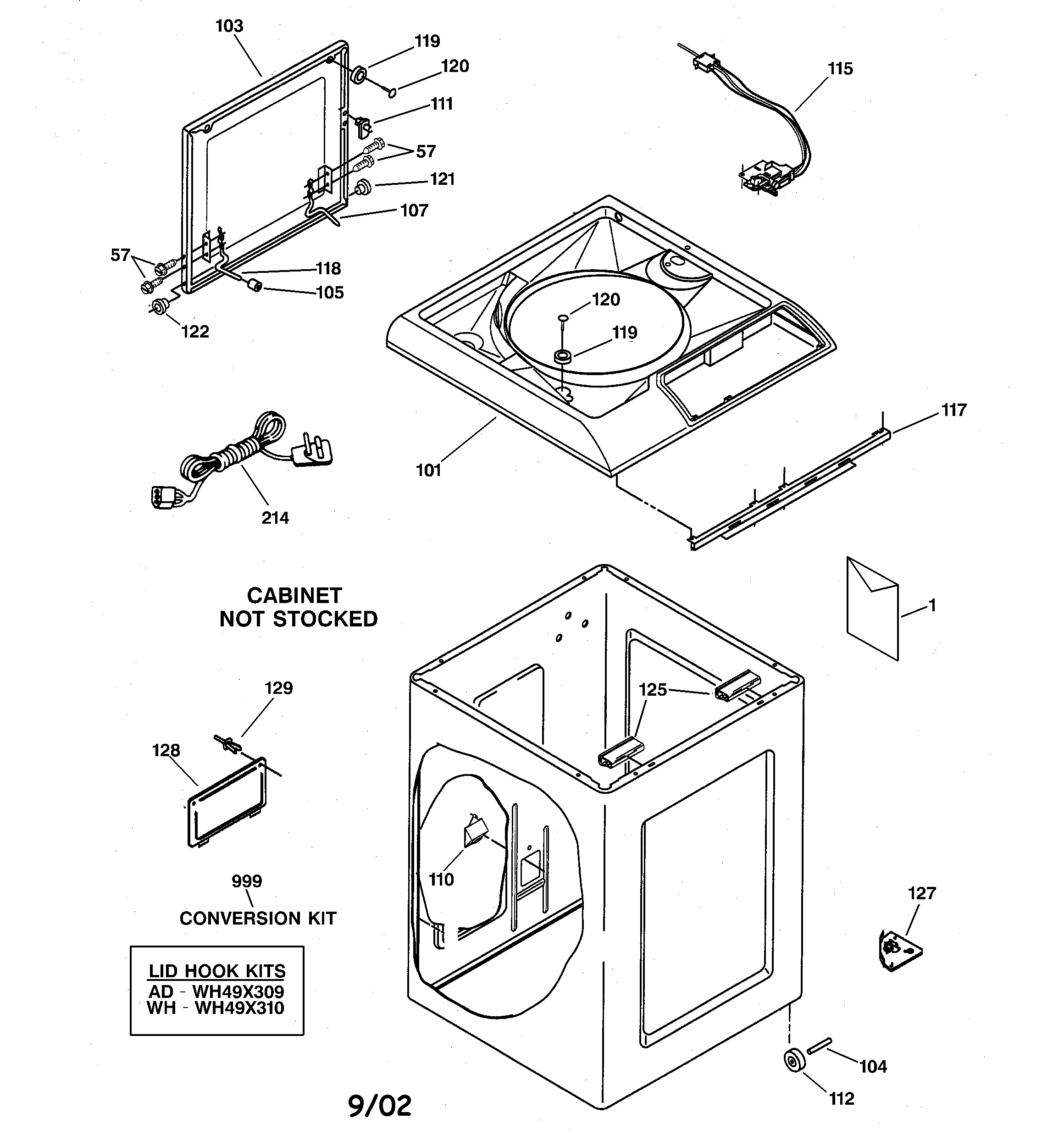 GE WSKP2060W1WH top & cabinet parts diagram