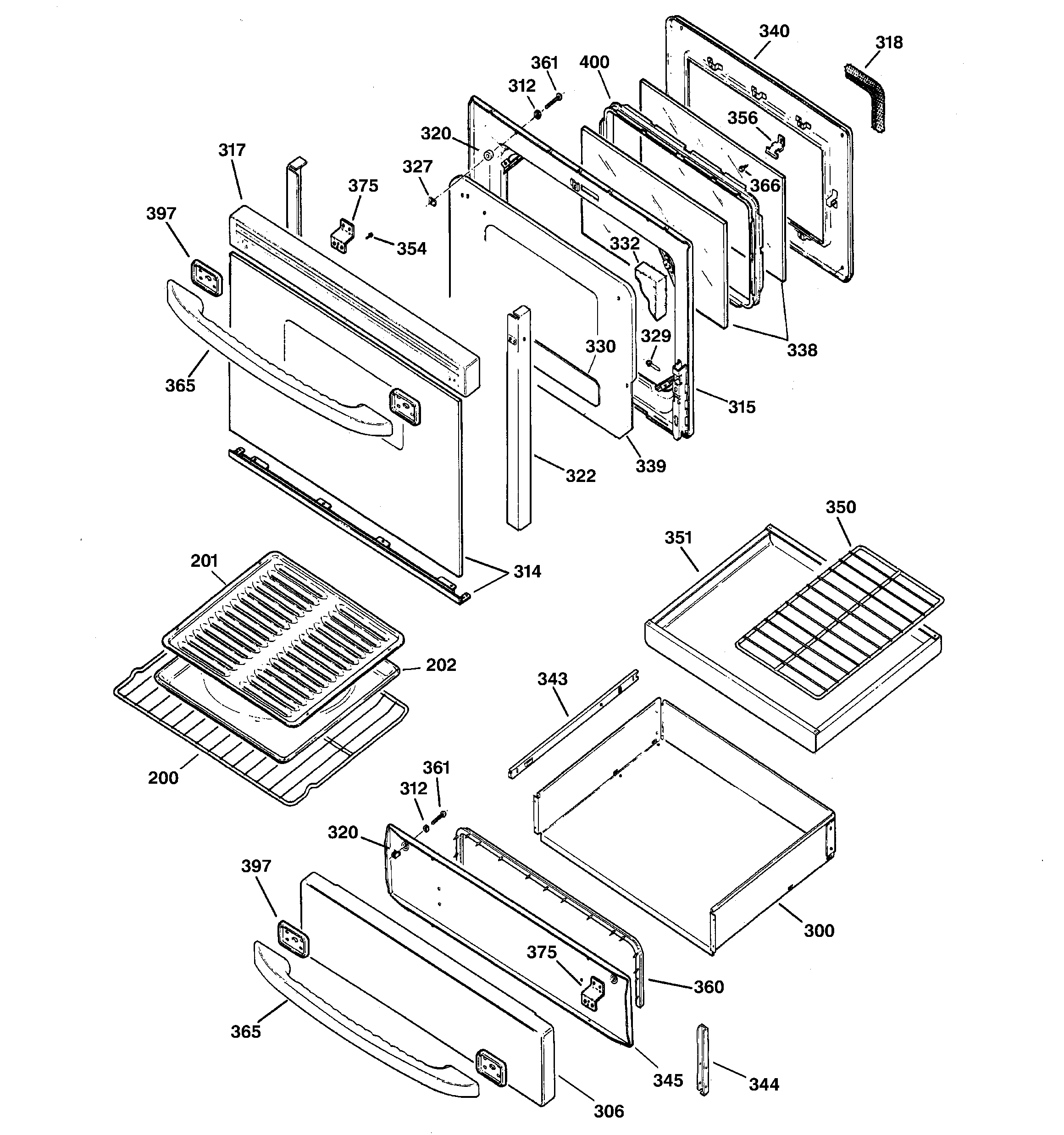 GE JGB920CEC1CC door & drawer parts diagram