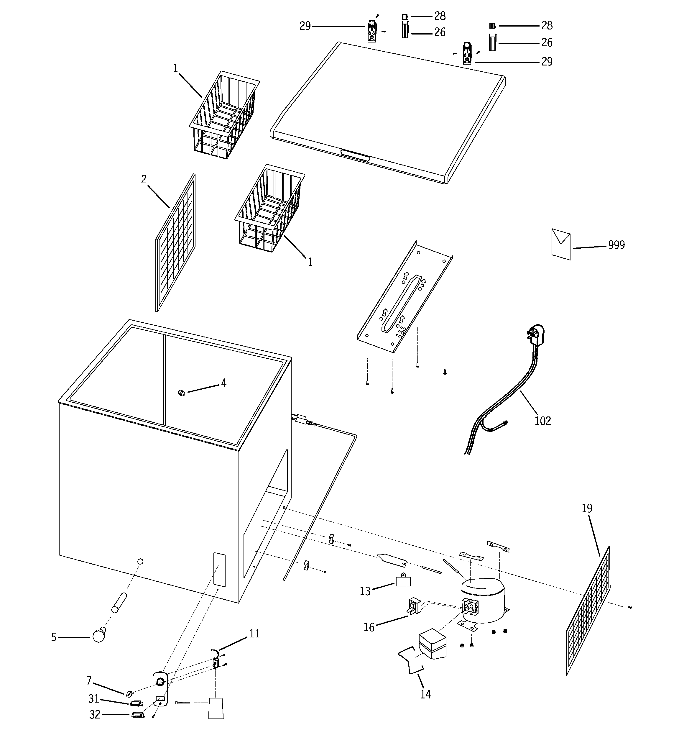 GE FCM5DMAWH freezer parts diagram