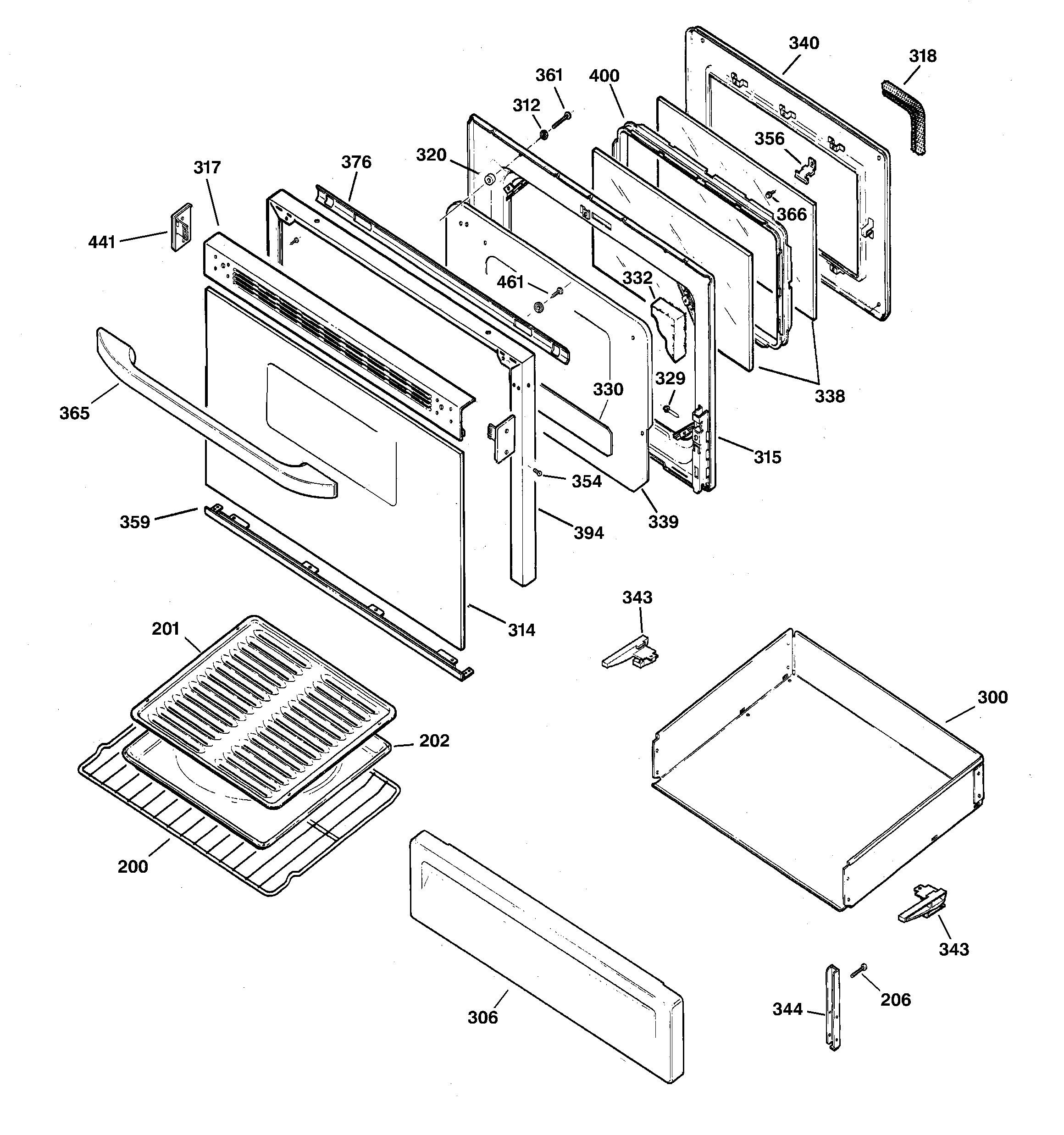 GE JGBP29BED2CT door & drawer parts diagram