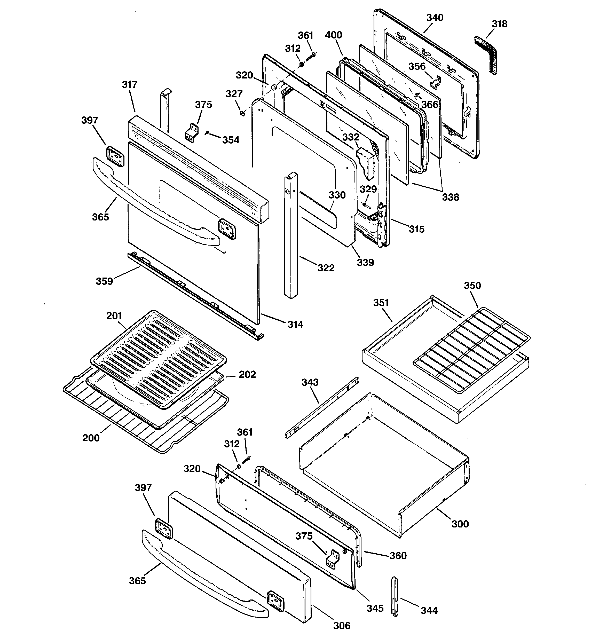 GE JGB920WEC2WW door & drawer parts diagram