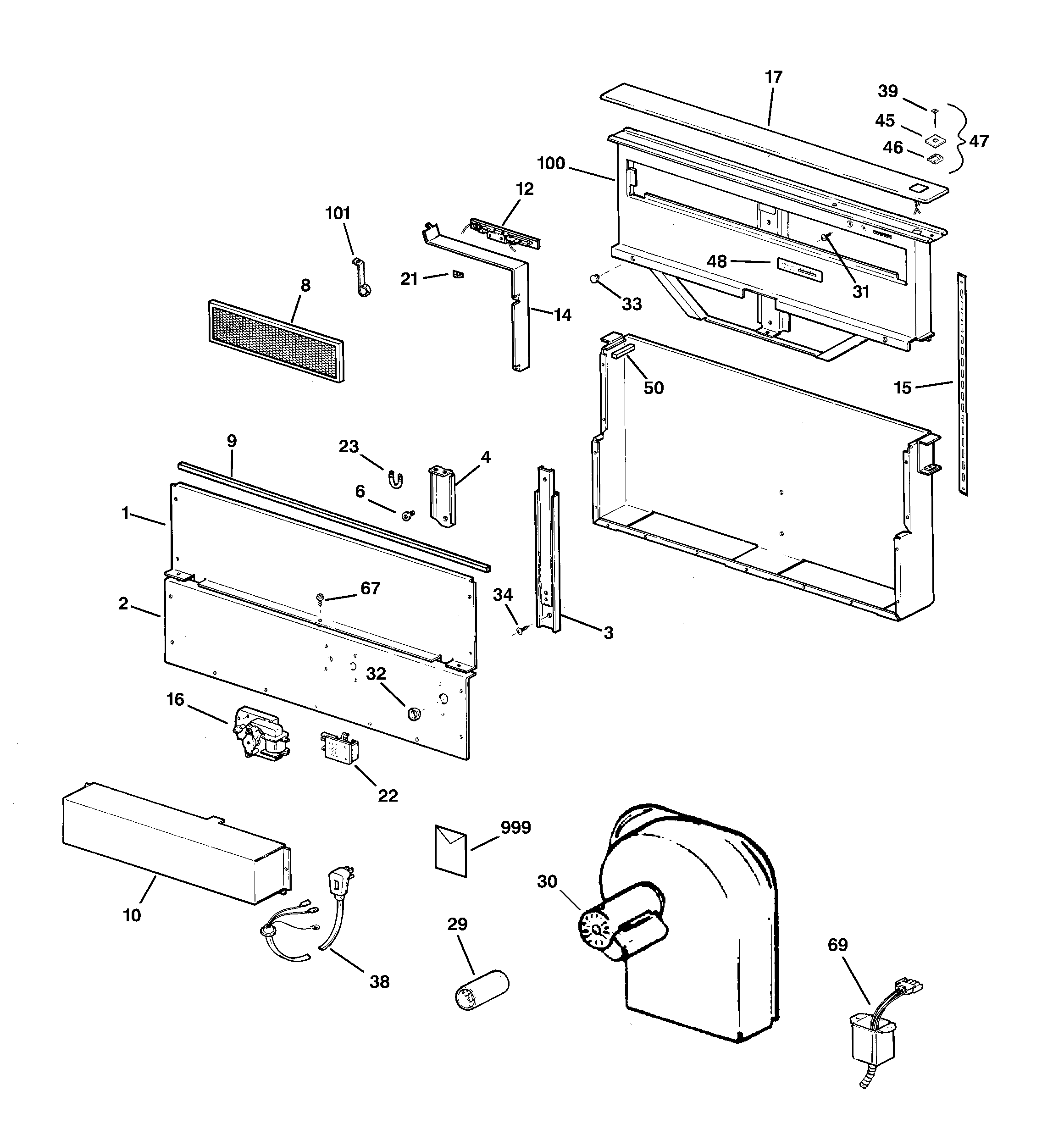 GE ZVB36B1WW range hood diagram