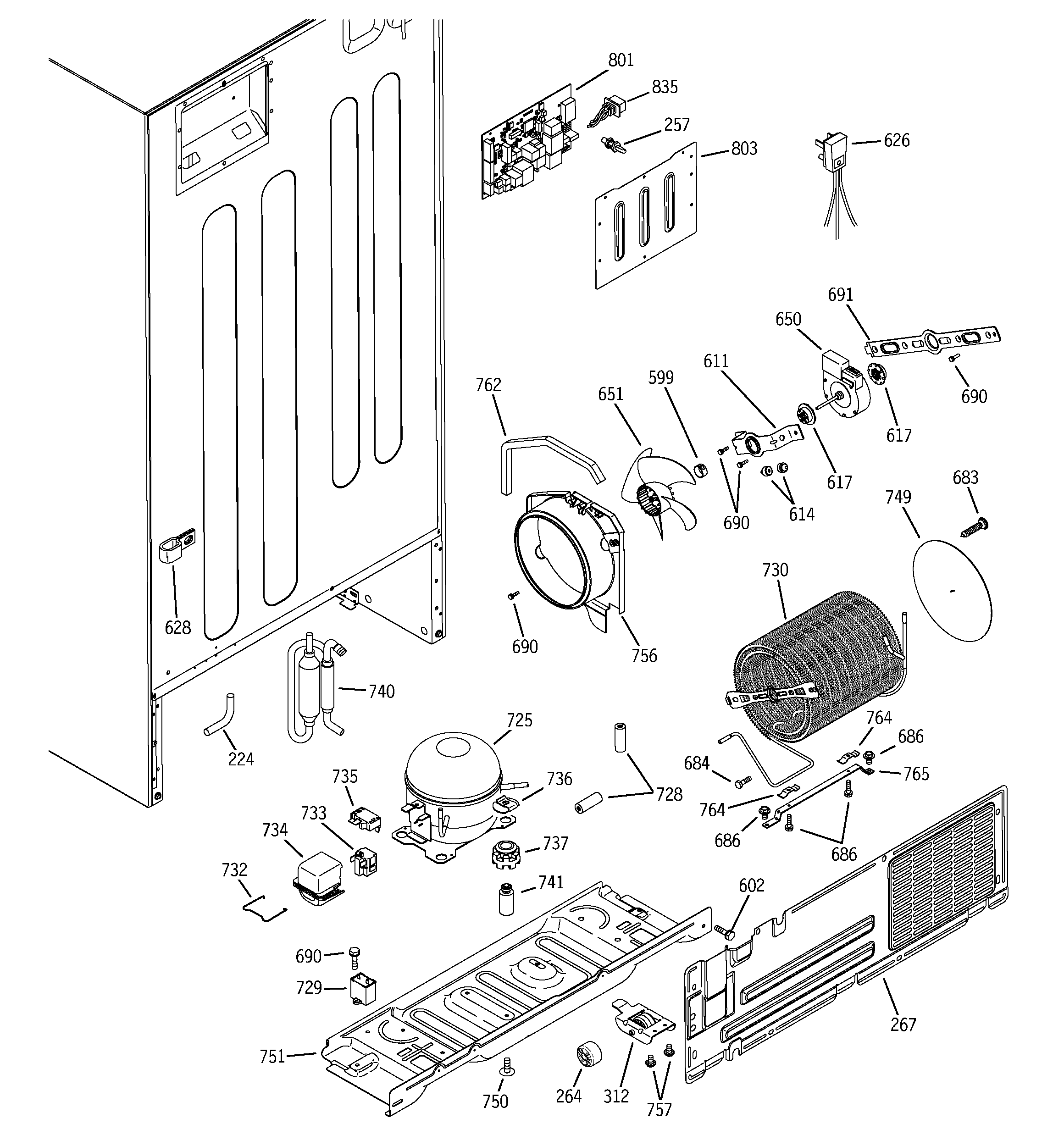 GE PTS22SBNARBS sealed system & mother board diagram