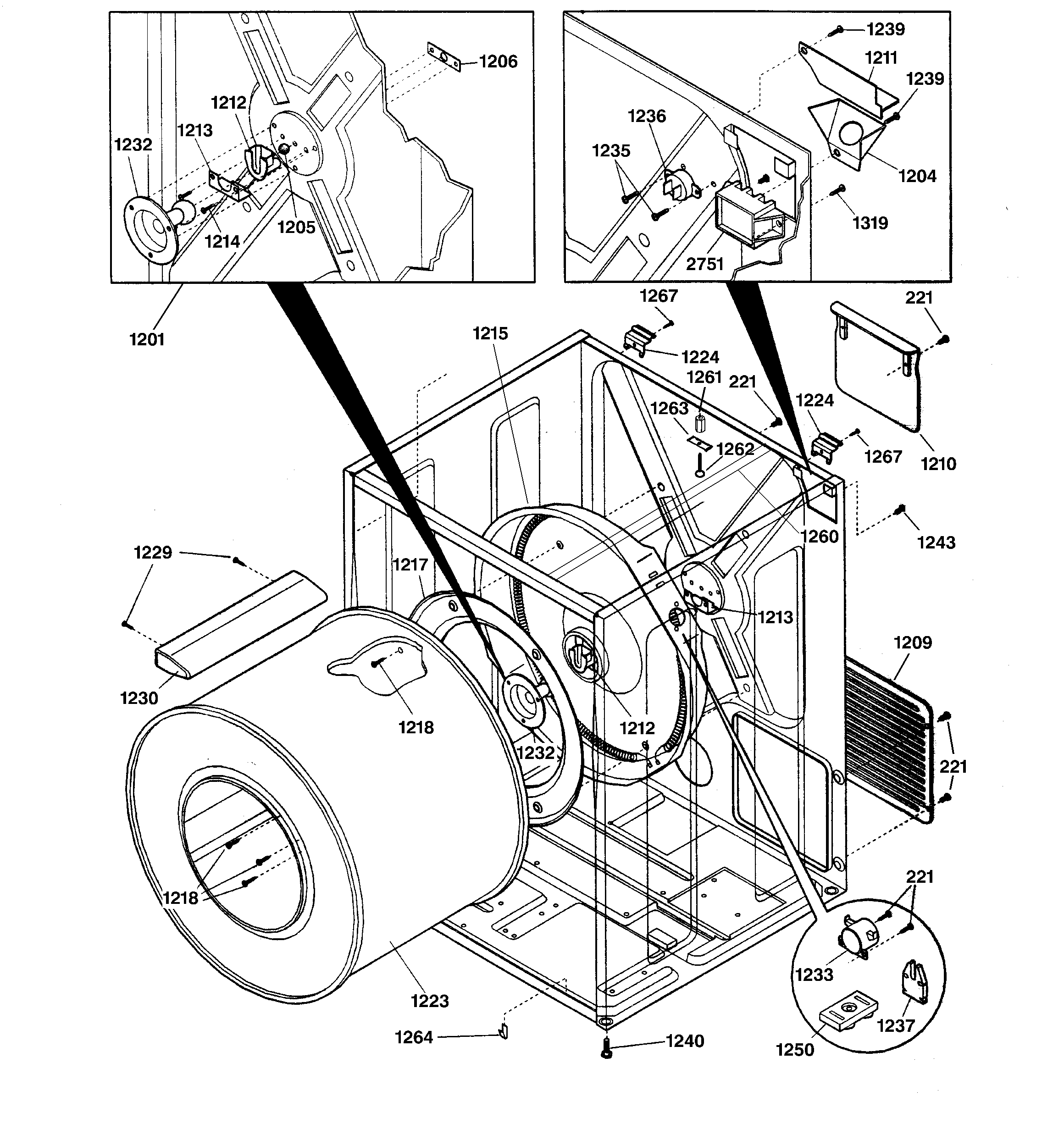 GE DCCH43EA0WW cabinet & drum diagram