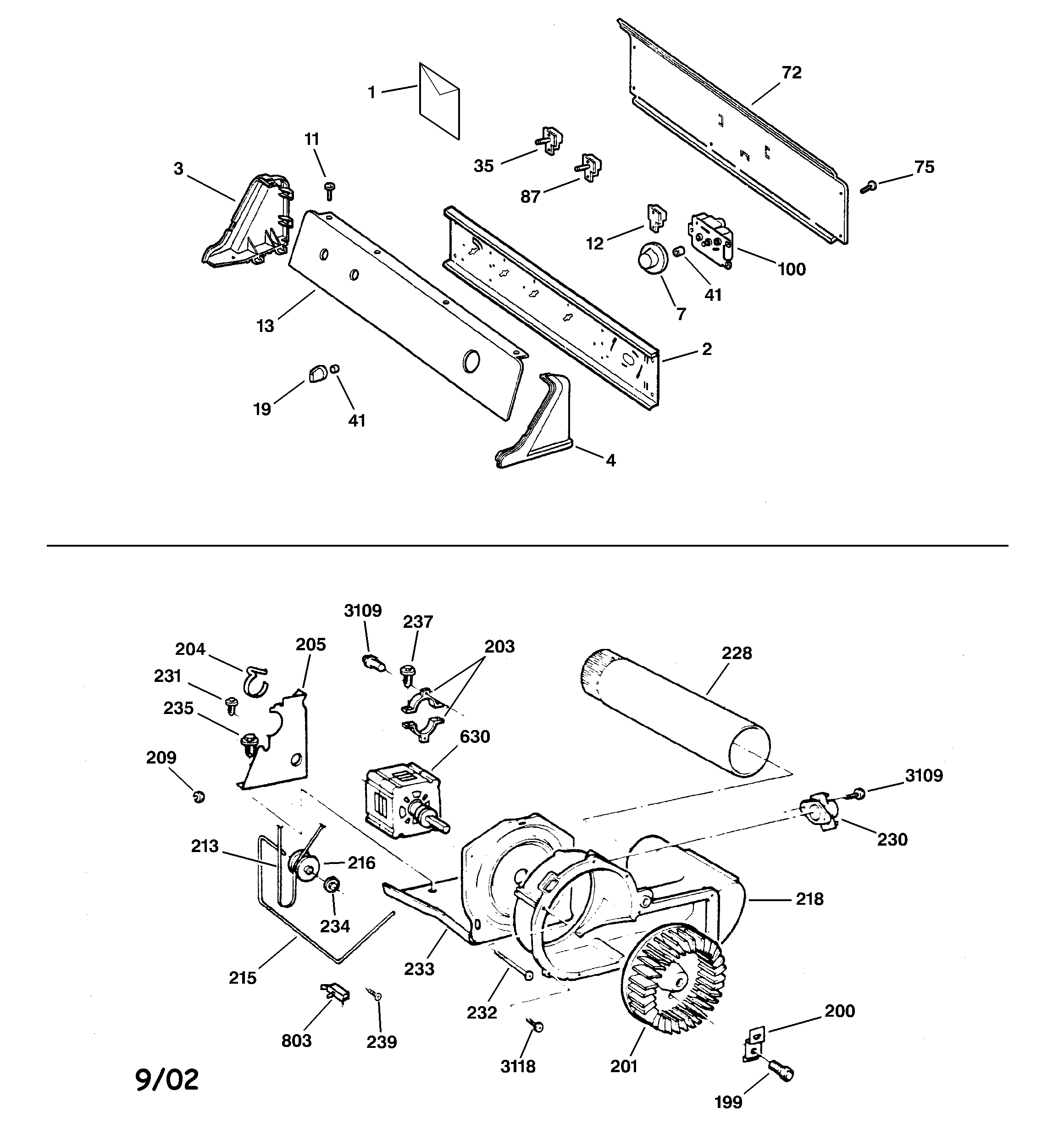 GE DBSR453GB0WW backsplash, blower & motor diagram