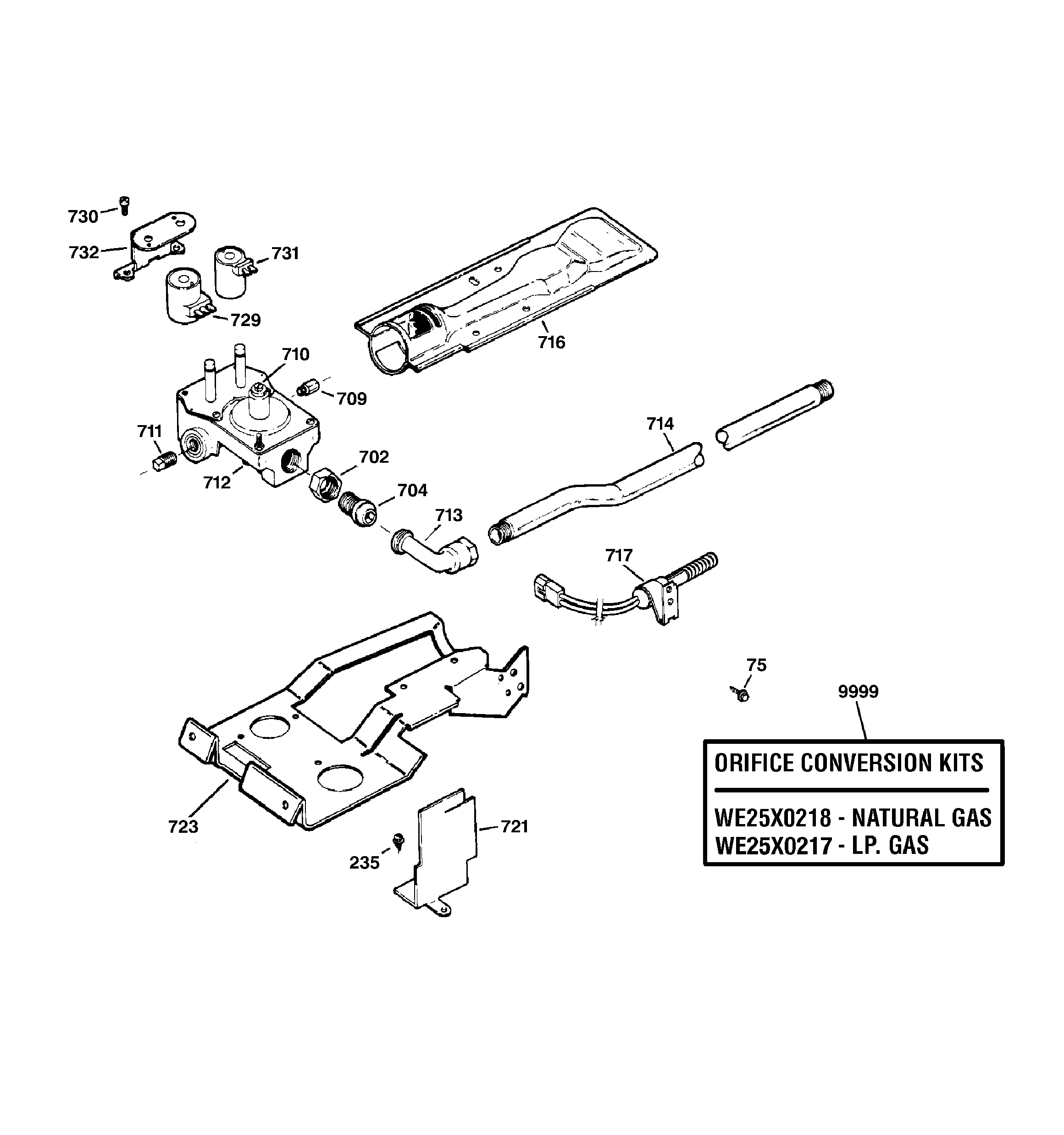 GE DBSR453GB0WW gas valve & burner assembly diagram