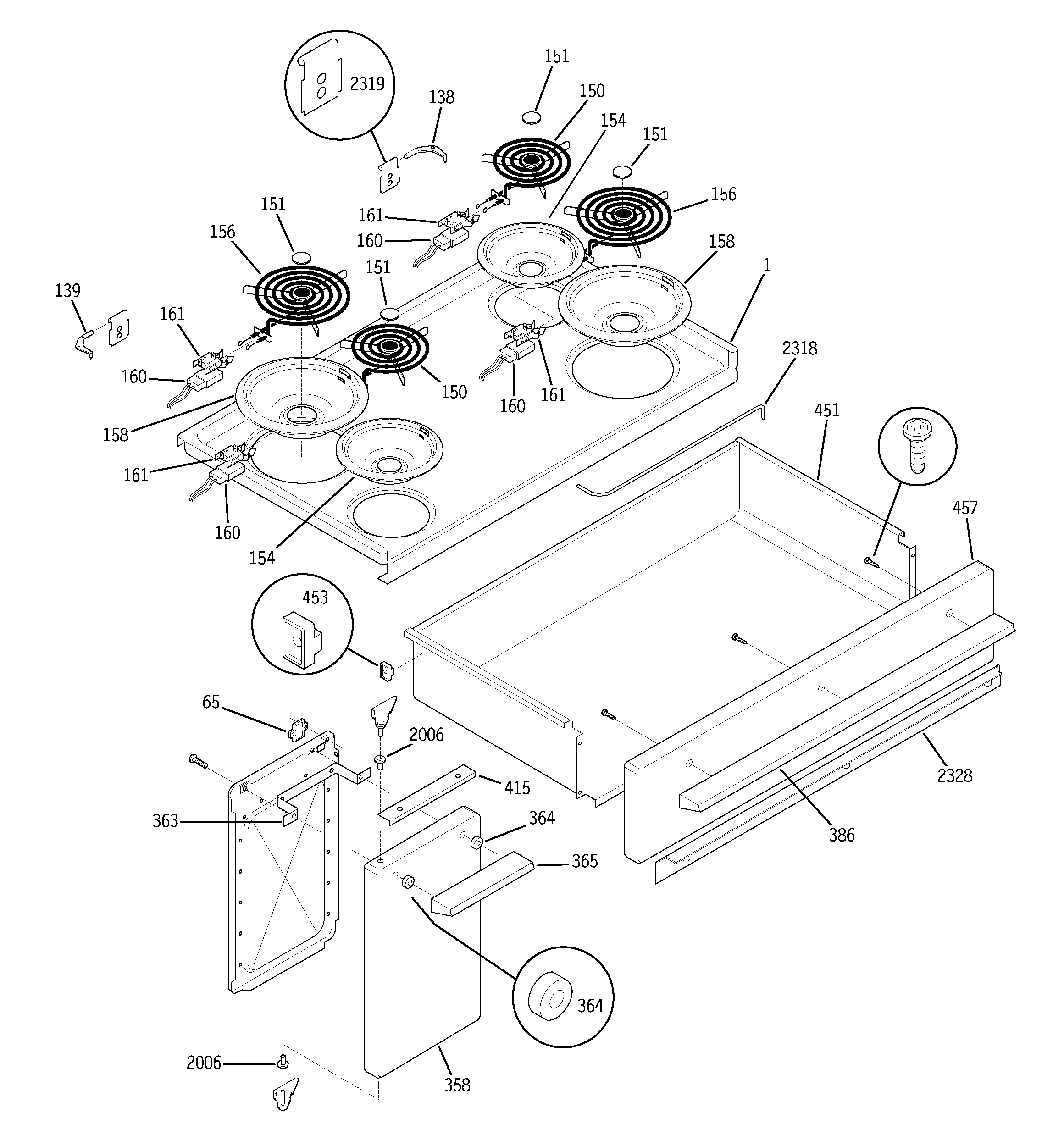 GE JCS57F1WW cooktop diagram