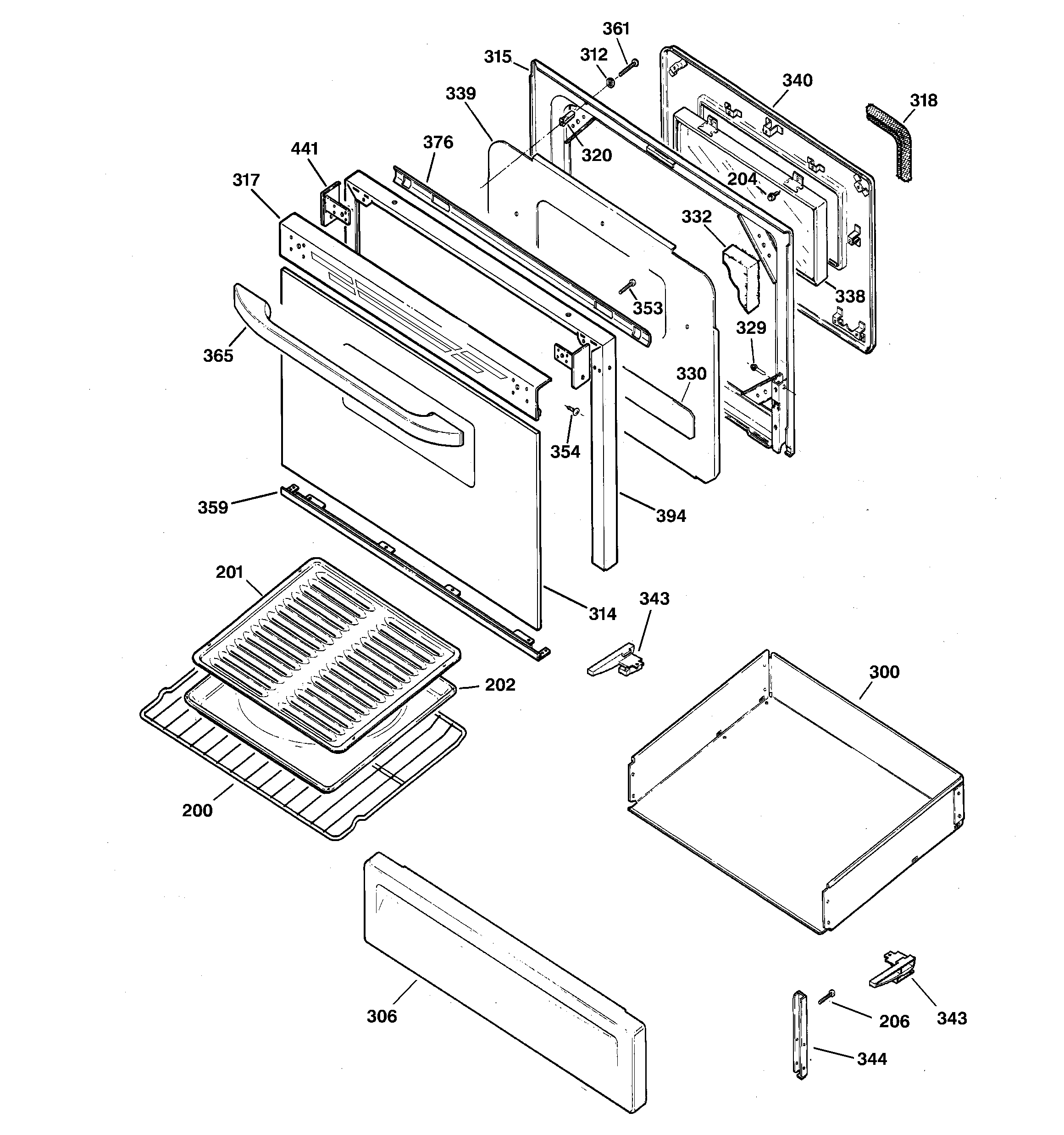 GE JGBP28TED2WW door & drawer parts diagram