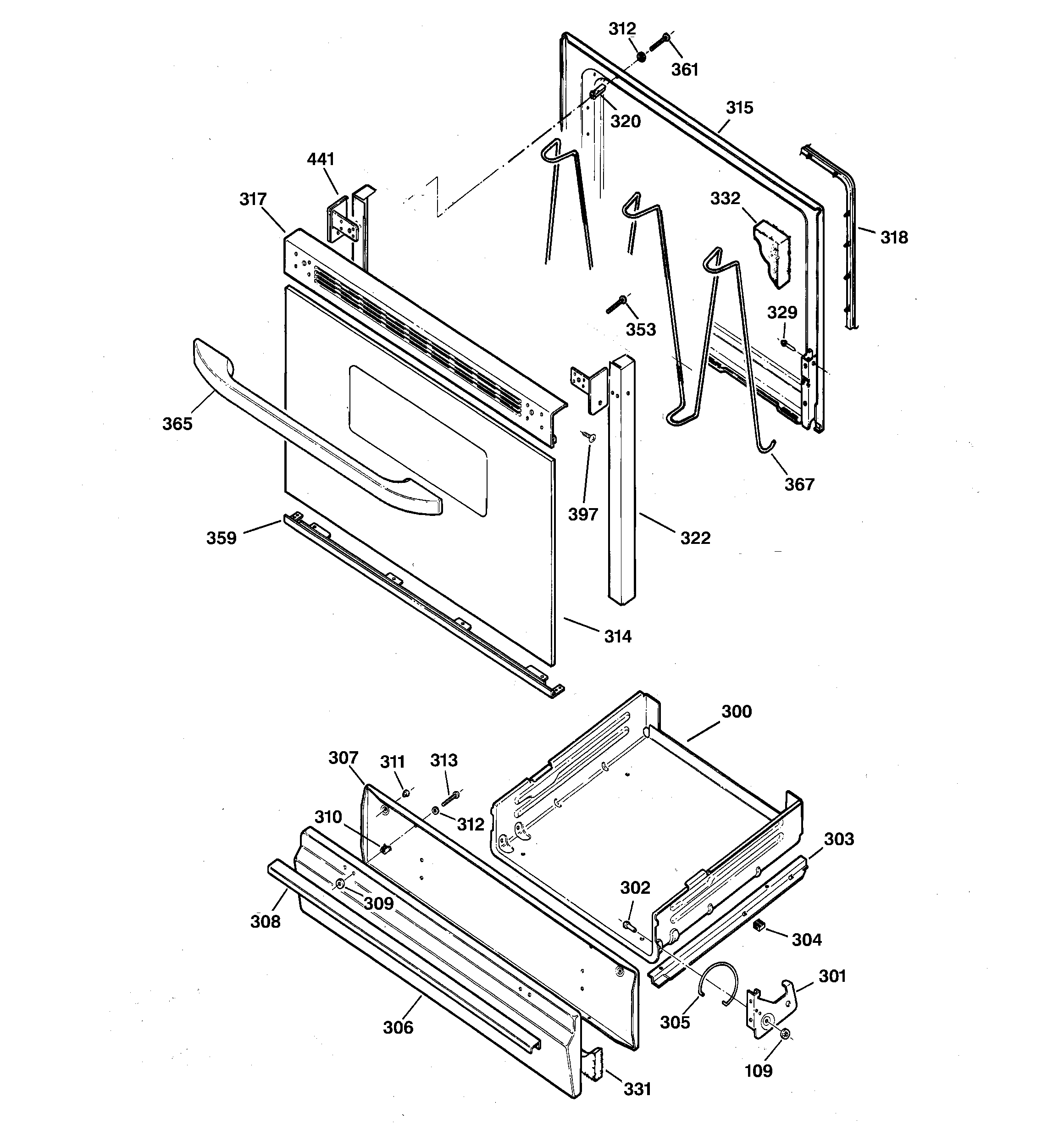 GE JGBS04BPA7WH door & drawer parts diagram