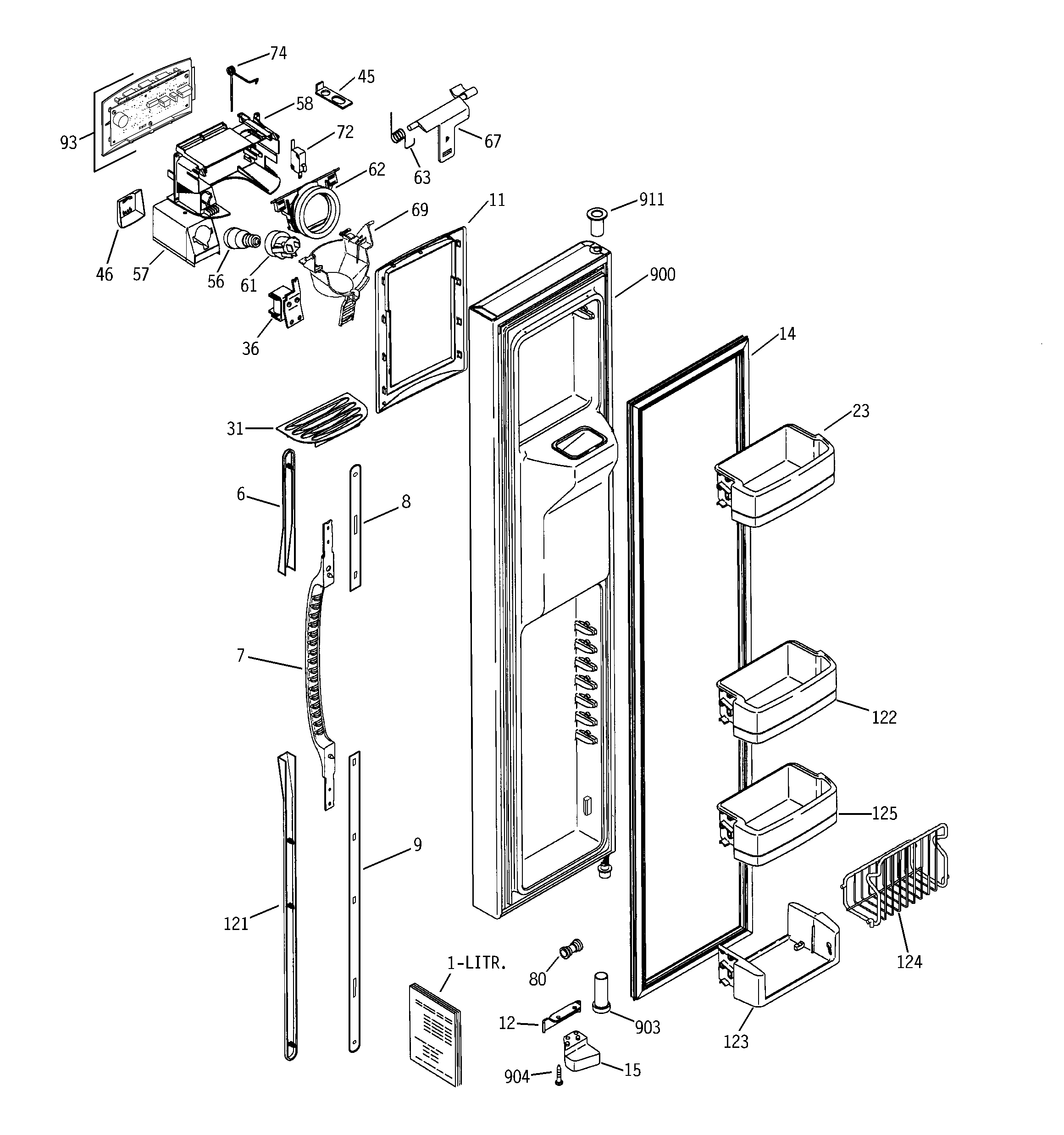 GE PCG21MIMFFWW freezer door diagram