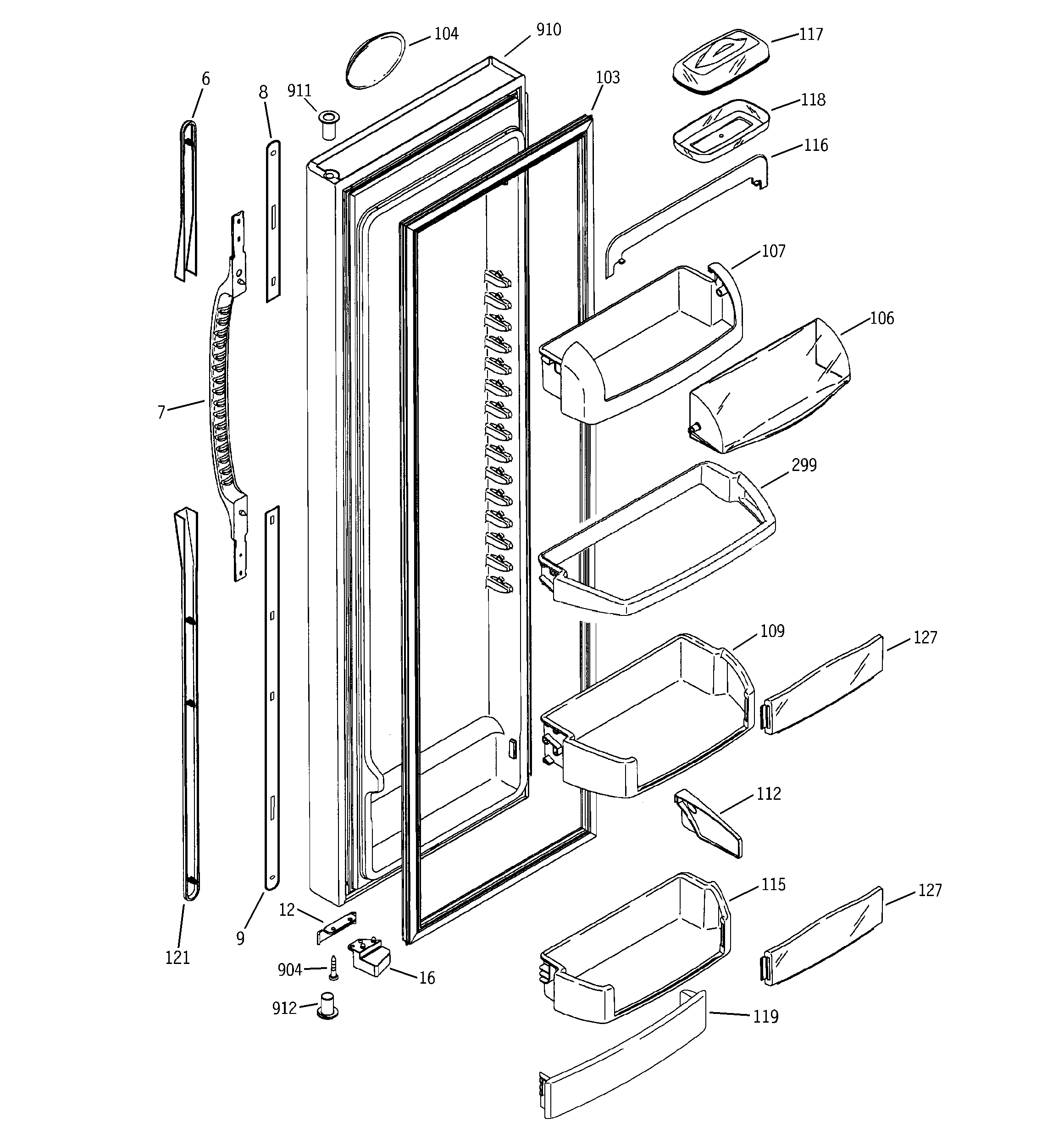 GE PCG21MIMFFWW fresh food door diagram