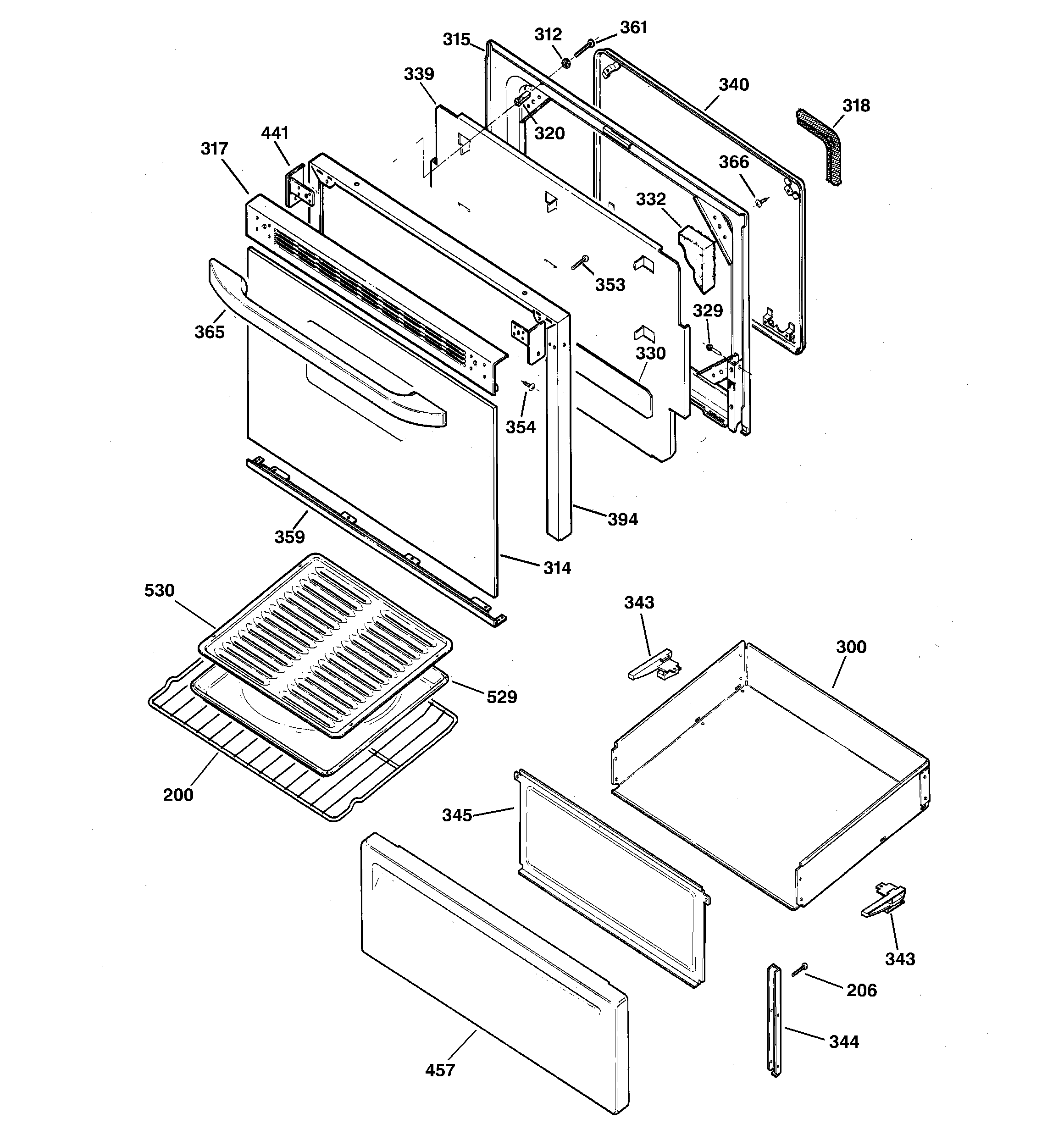 GE JBP21BC3CT door & drawer parts diagram