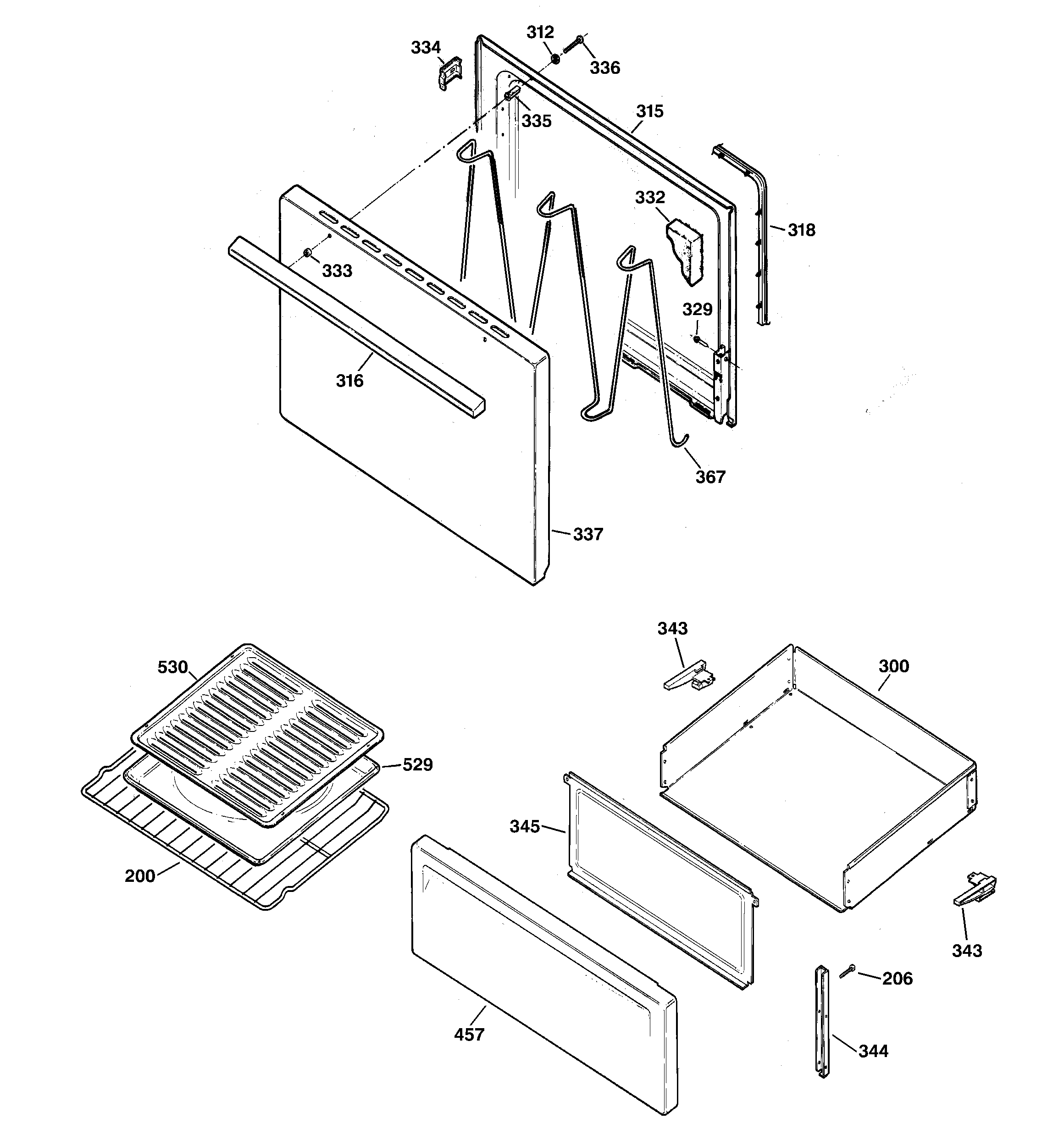 GE JBS03C3AD door & drawer parts diagram