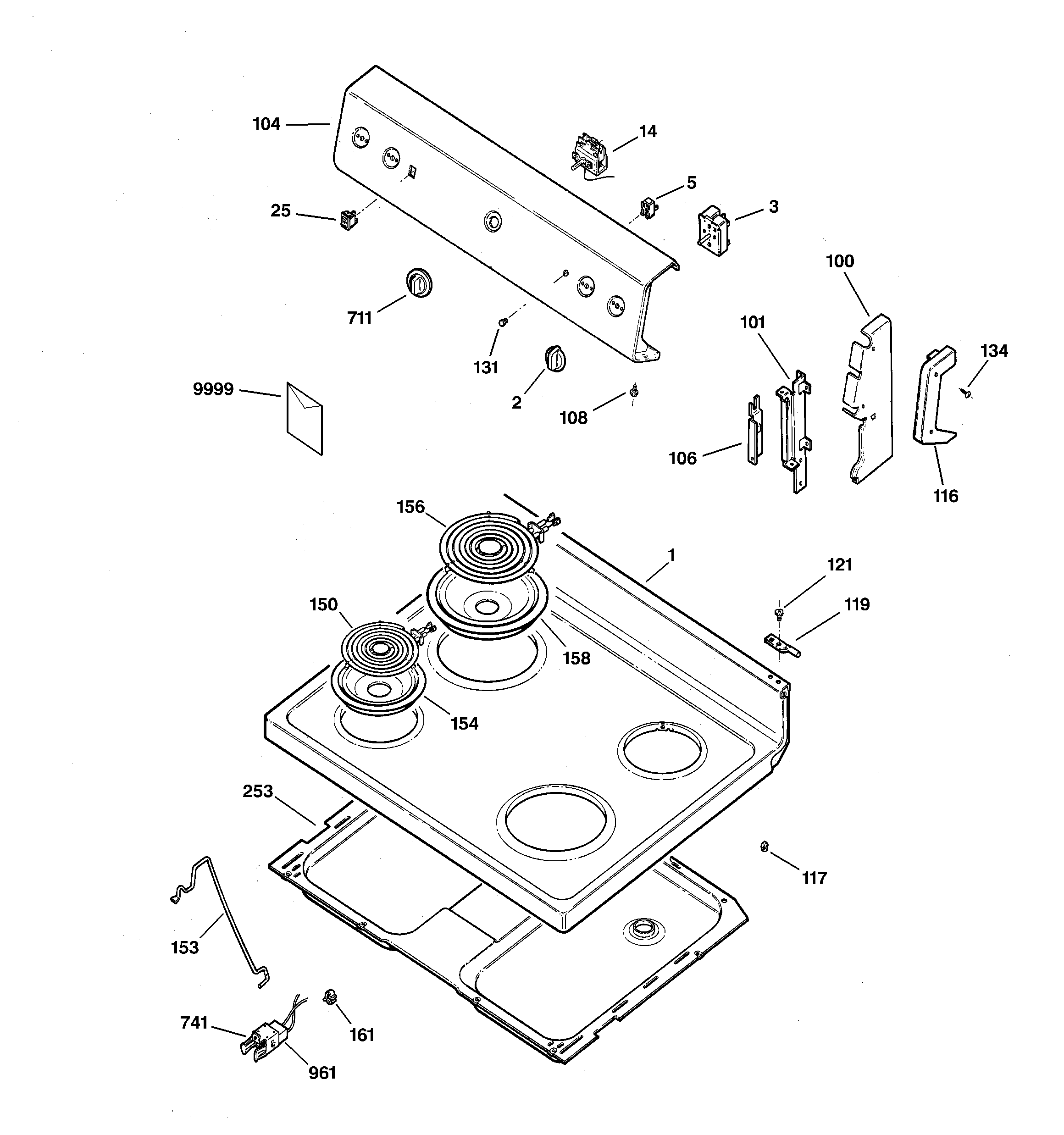 GE JBS07C3WW control panel & cooktop diagram