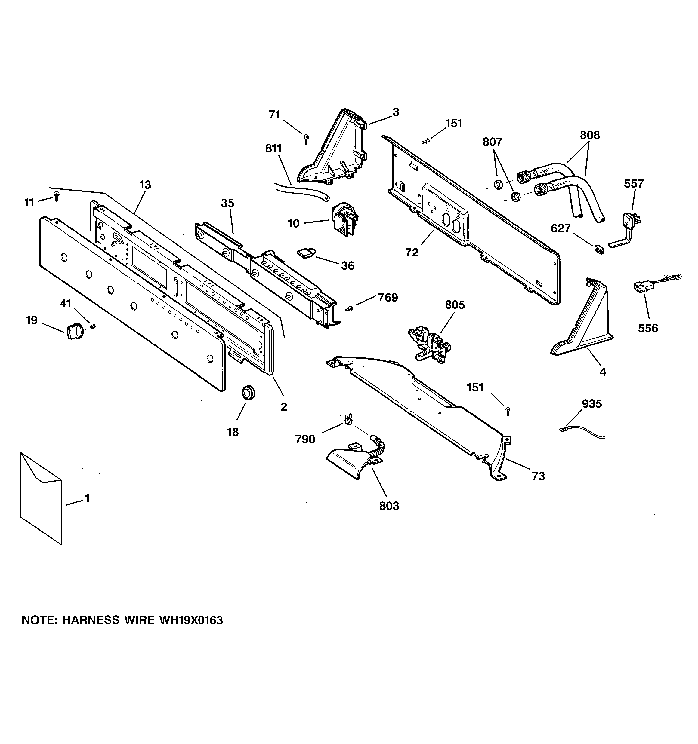 GE WCSE4160B3CC controls & backsplash diagram
