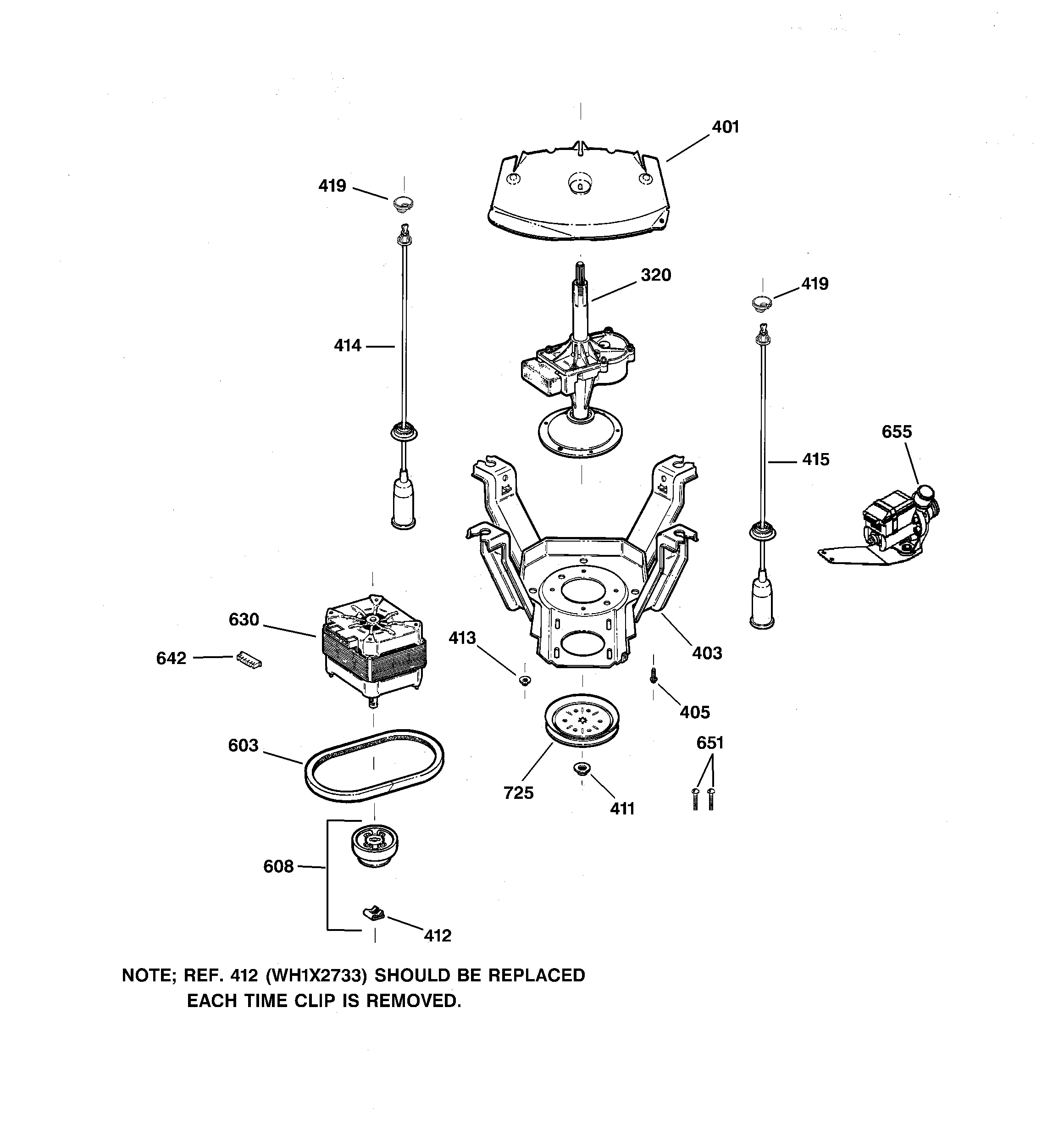 GE WWSE5200B3WW suspension, pump & drive components diagram