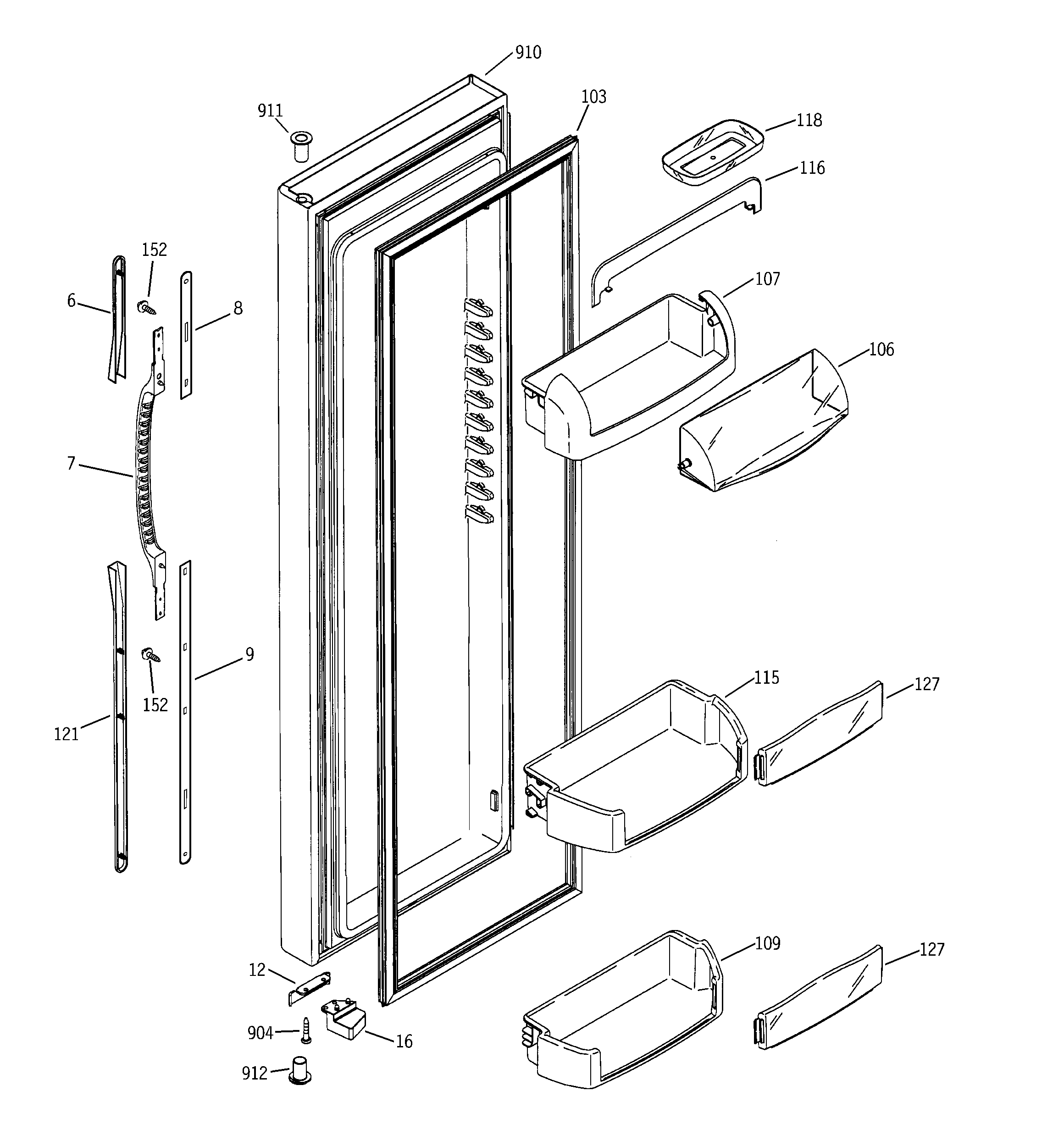 GE GSS25PGMFBB fresh food door diagram