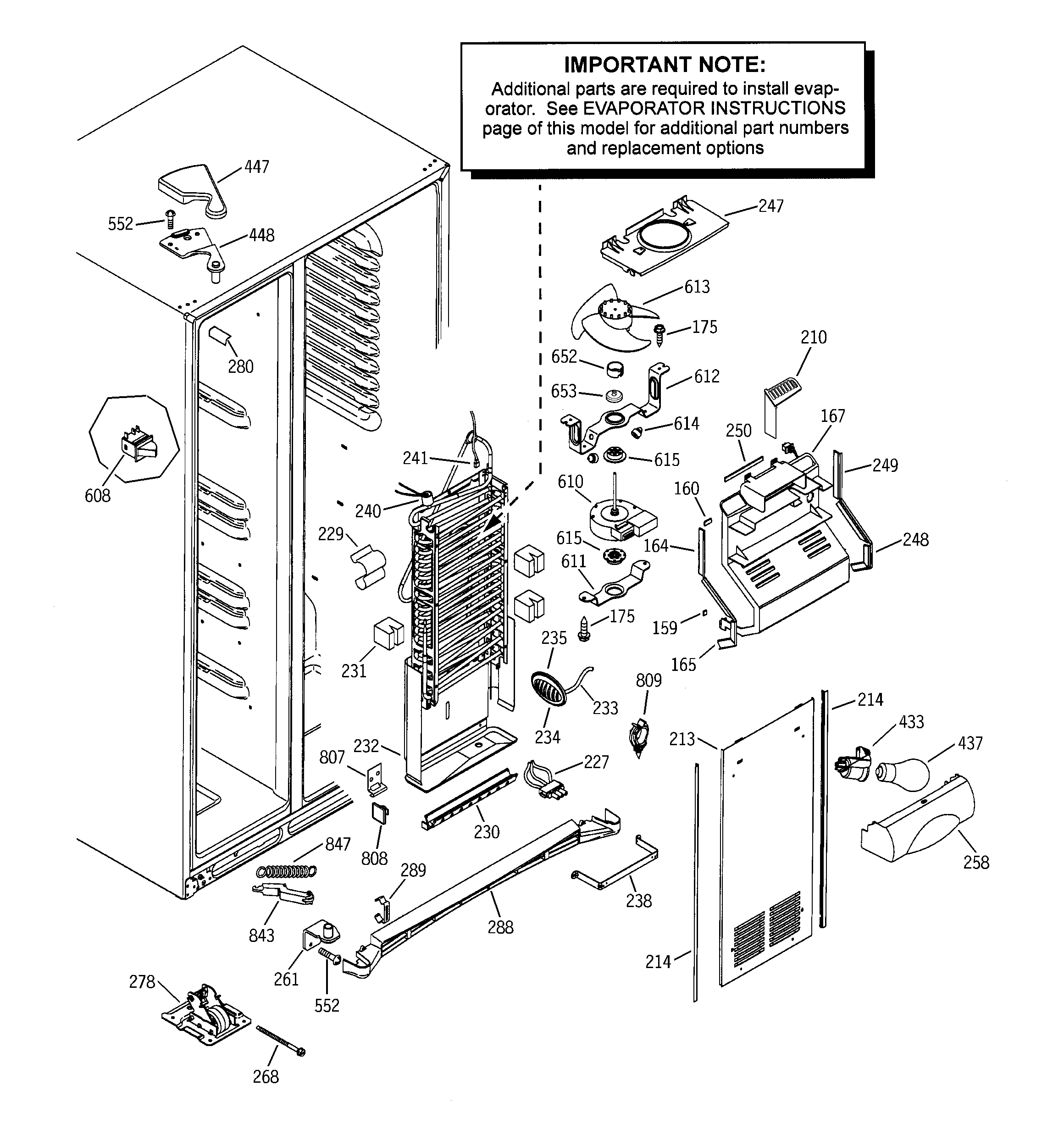 GE GSS25PGMFBB freezer section diagram