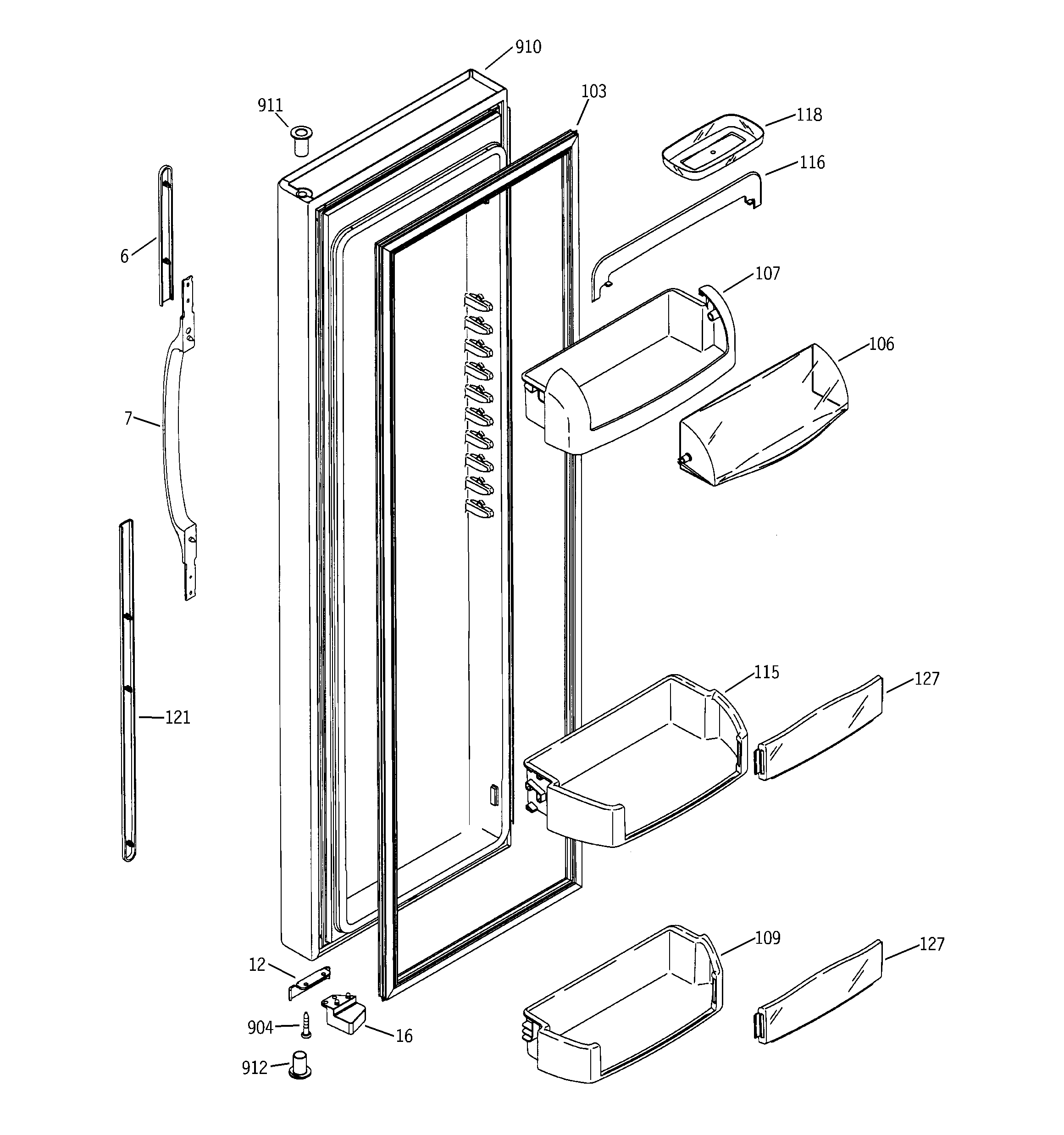 GE GSS25TGMFBB fresh food door diagram
