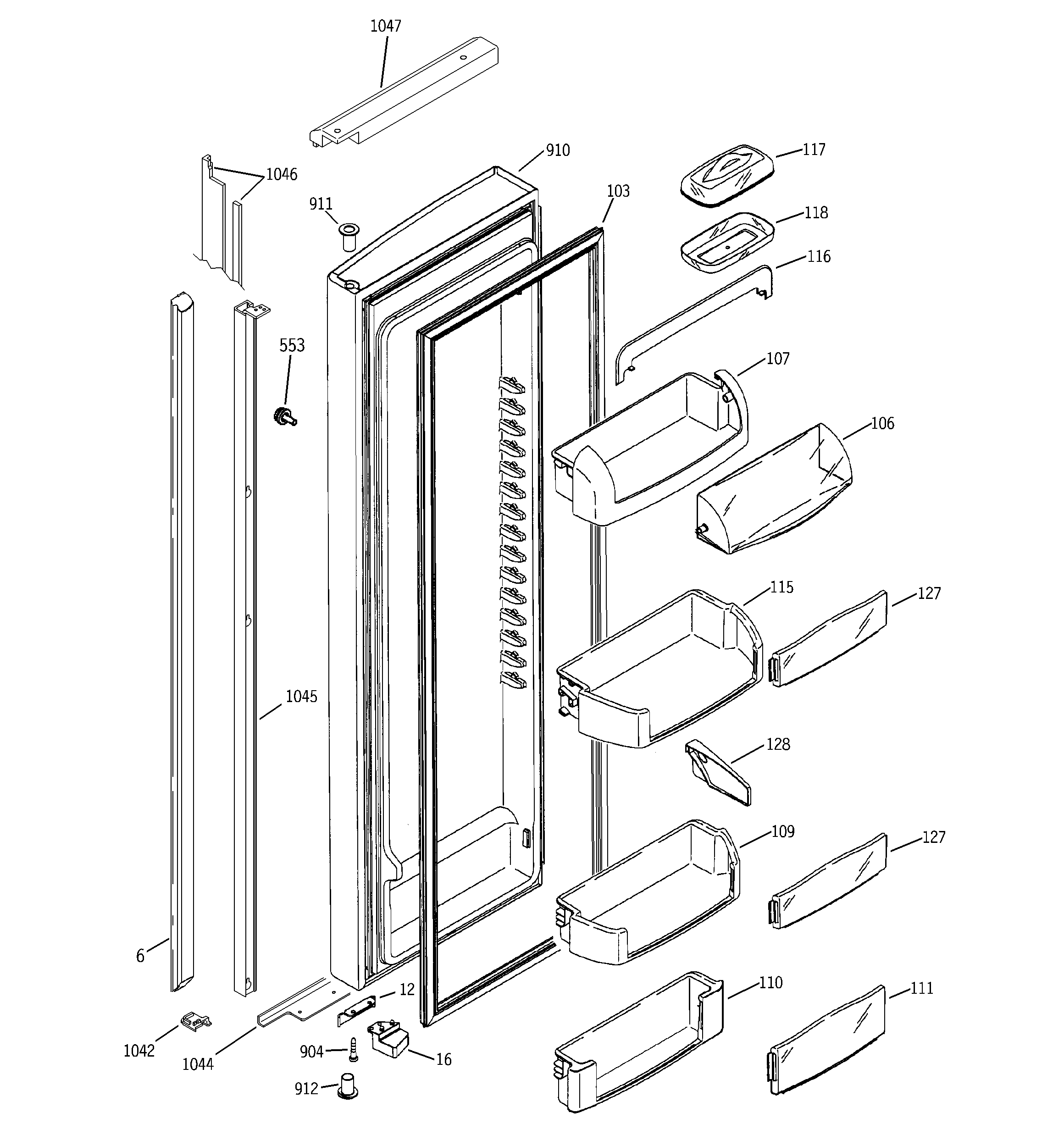 GE PSI23NCNABB fresh food door diagram