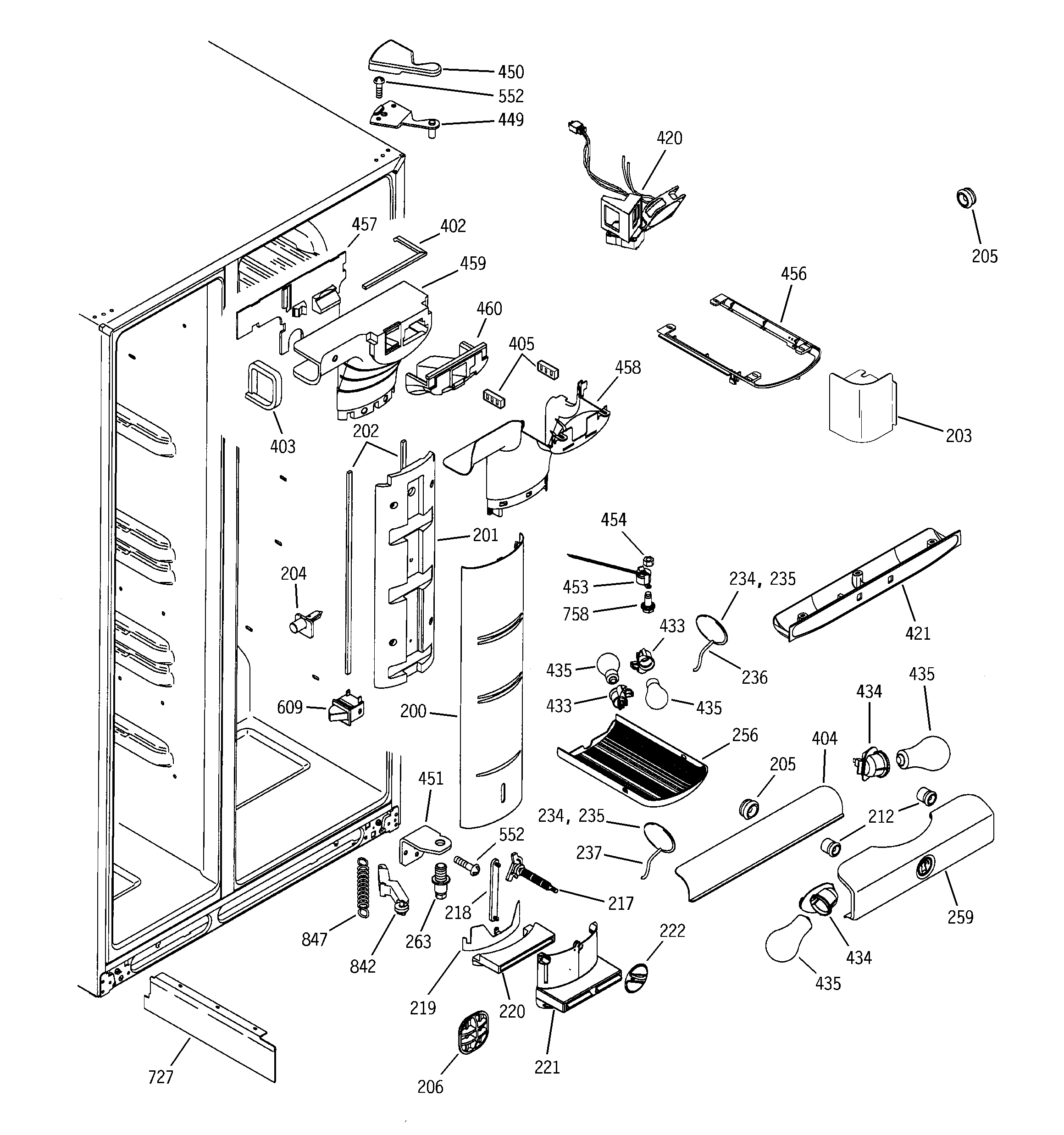 GE PSI23NCNABB fresh food section diagram